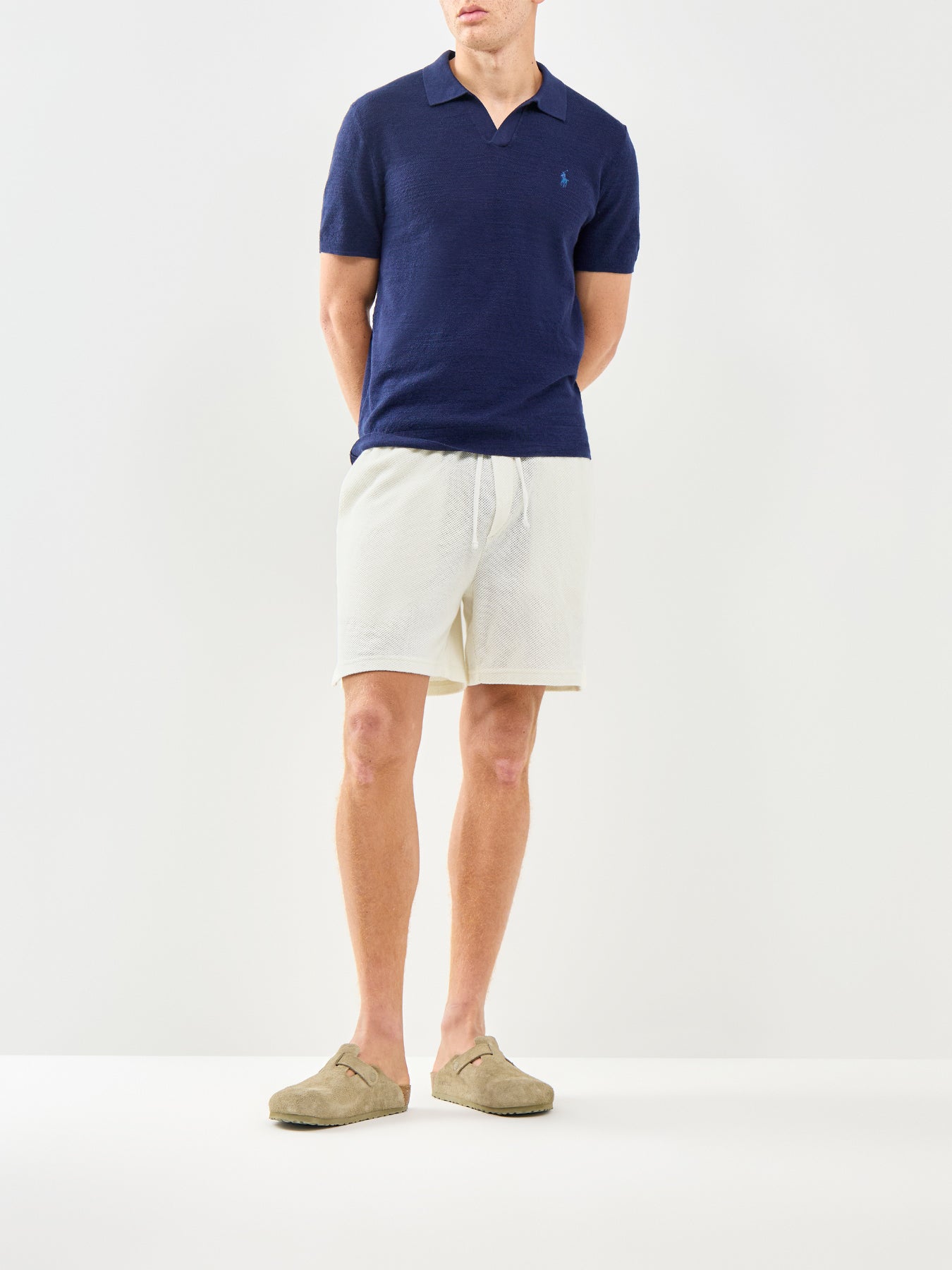 Open Collar Linen Mix Polo Navy
