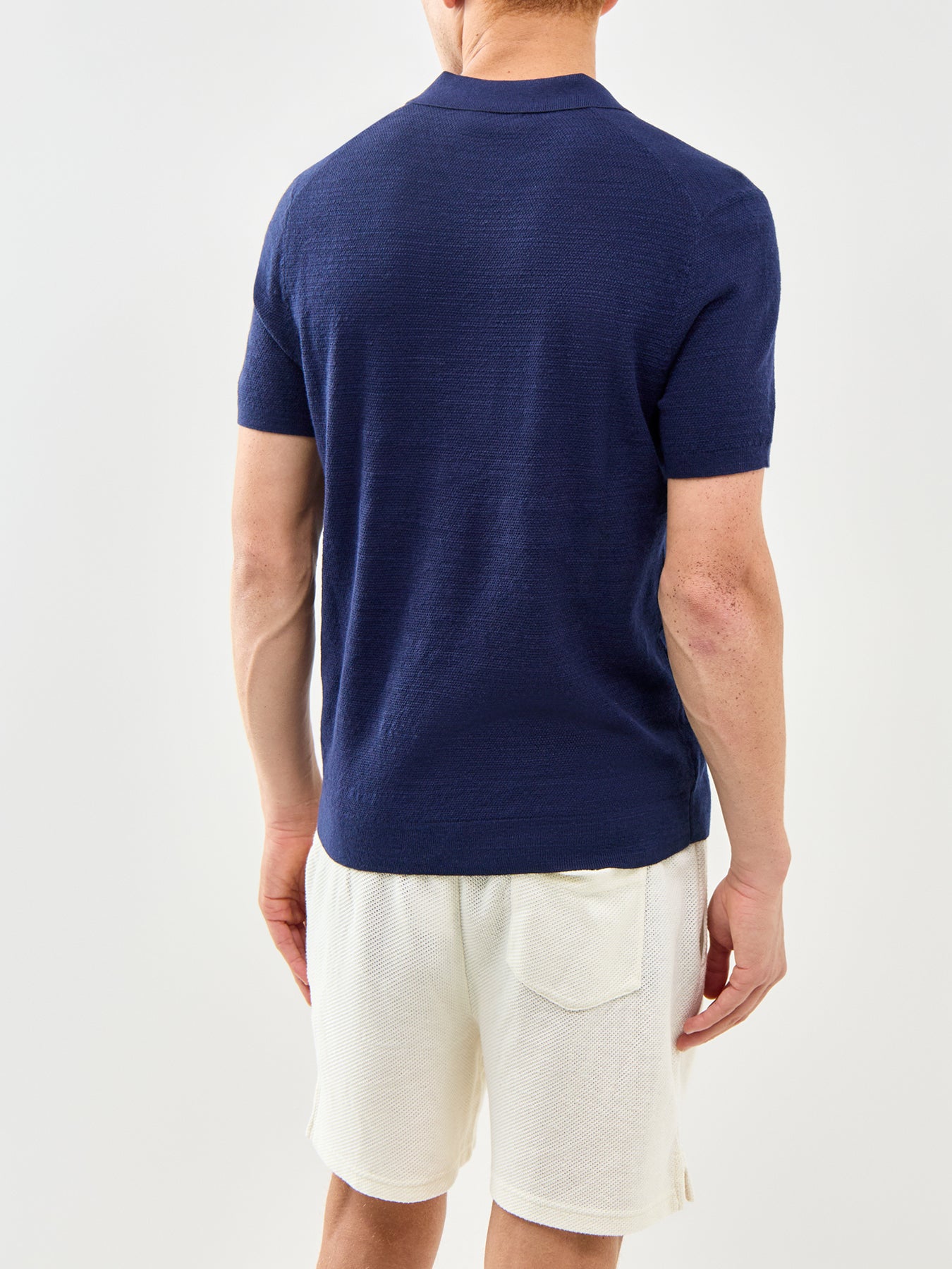 Open Collar Linen Mix Polo Navy