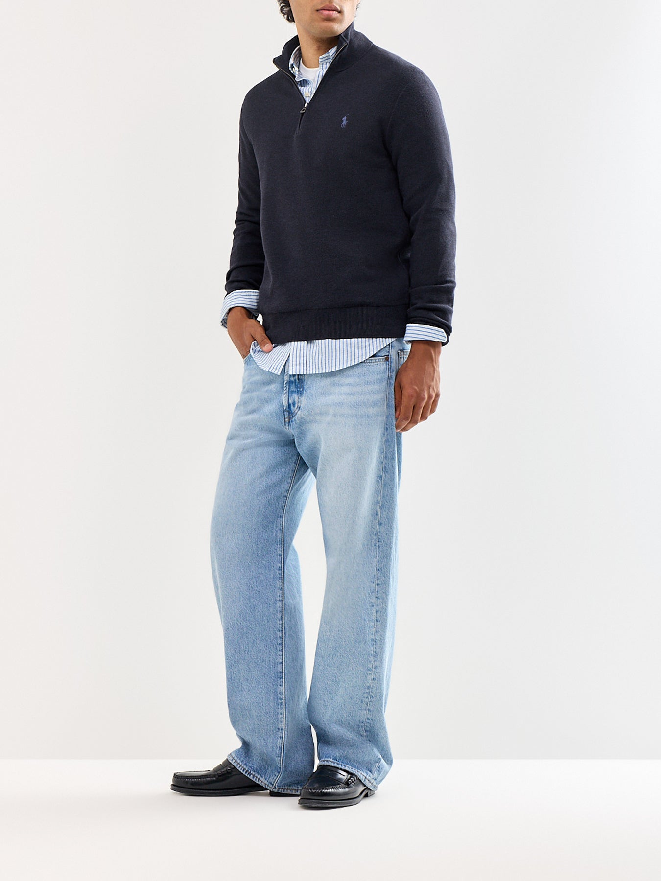 Texture Cotton Quarter Zip Jumper Navy