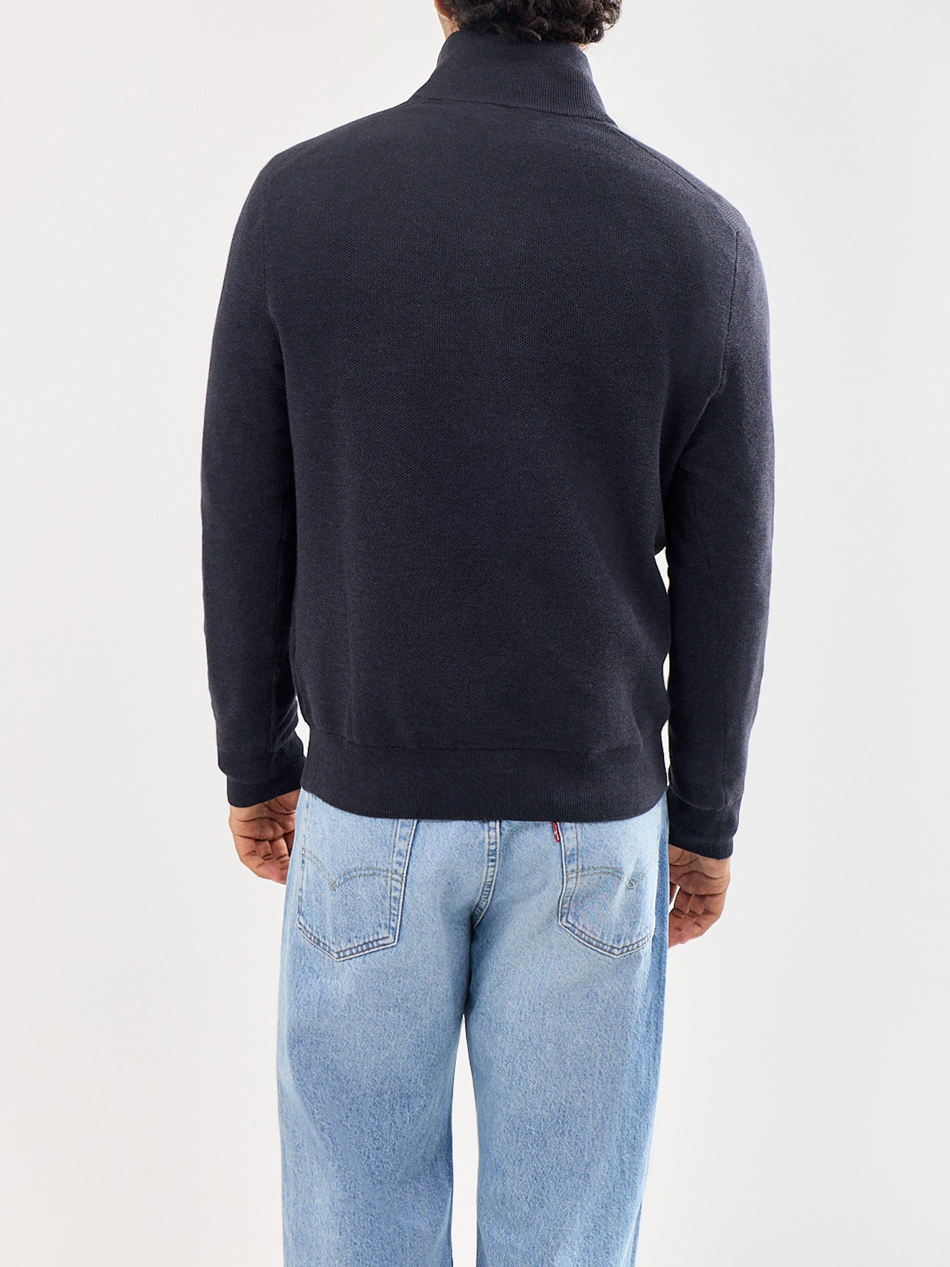 Texture Cotton Quarter Zip Jumper Navy