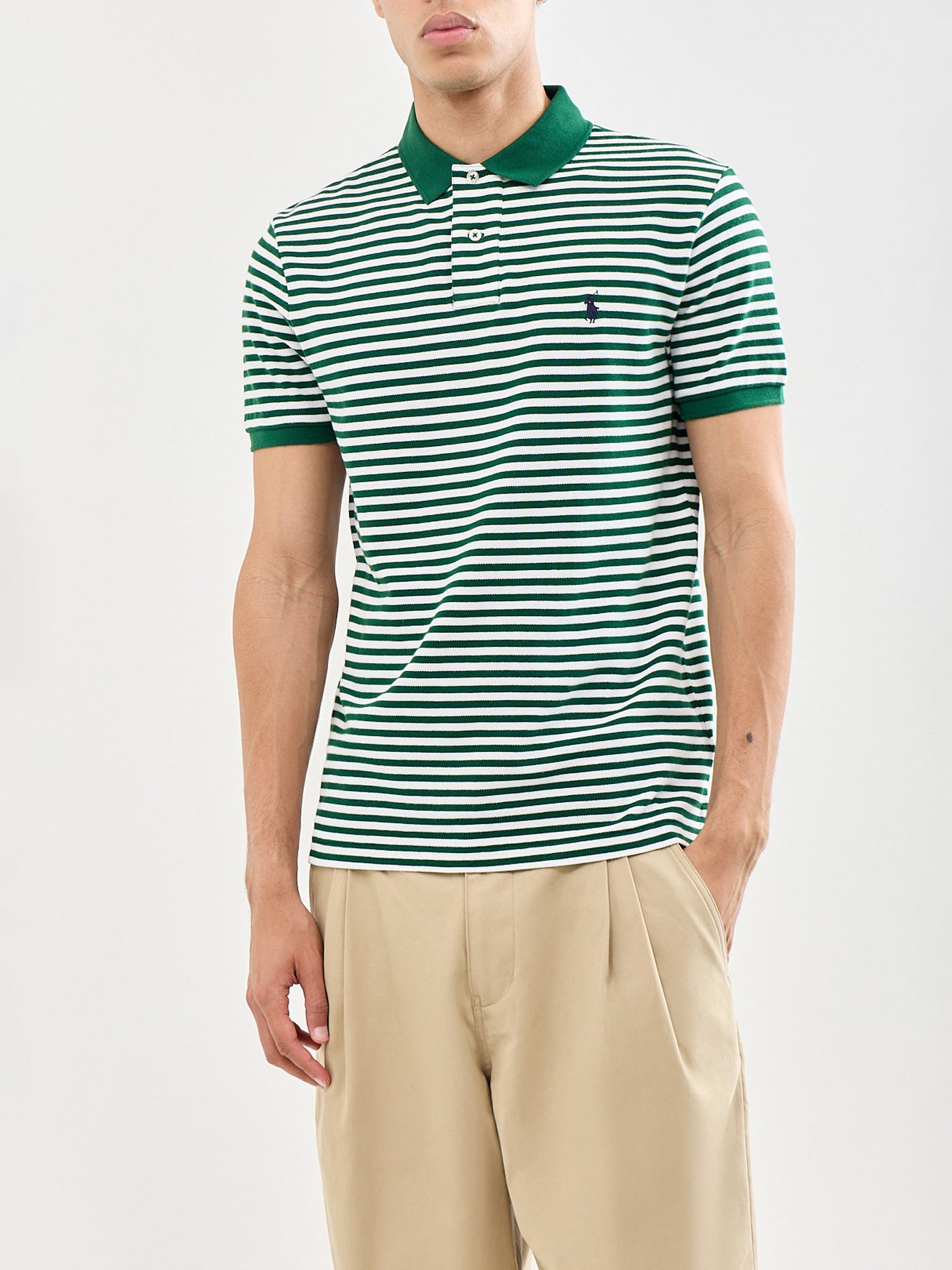 Custom Fit Striped Piqué Polo Shirt Green