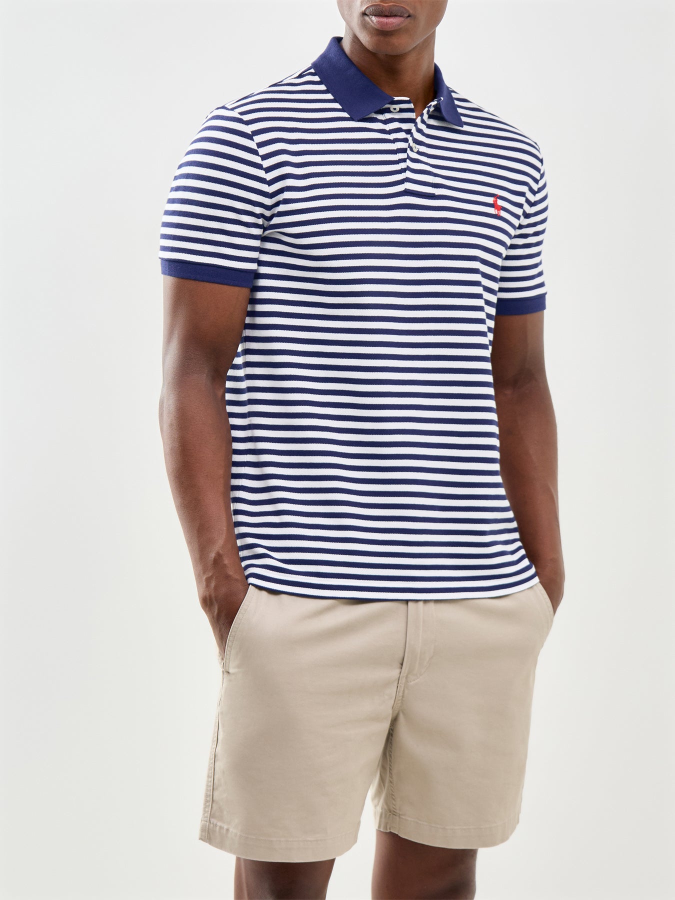 Stripe Pique Polo Shirt Navy