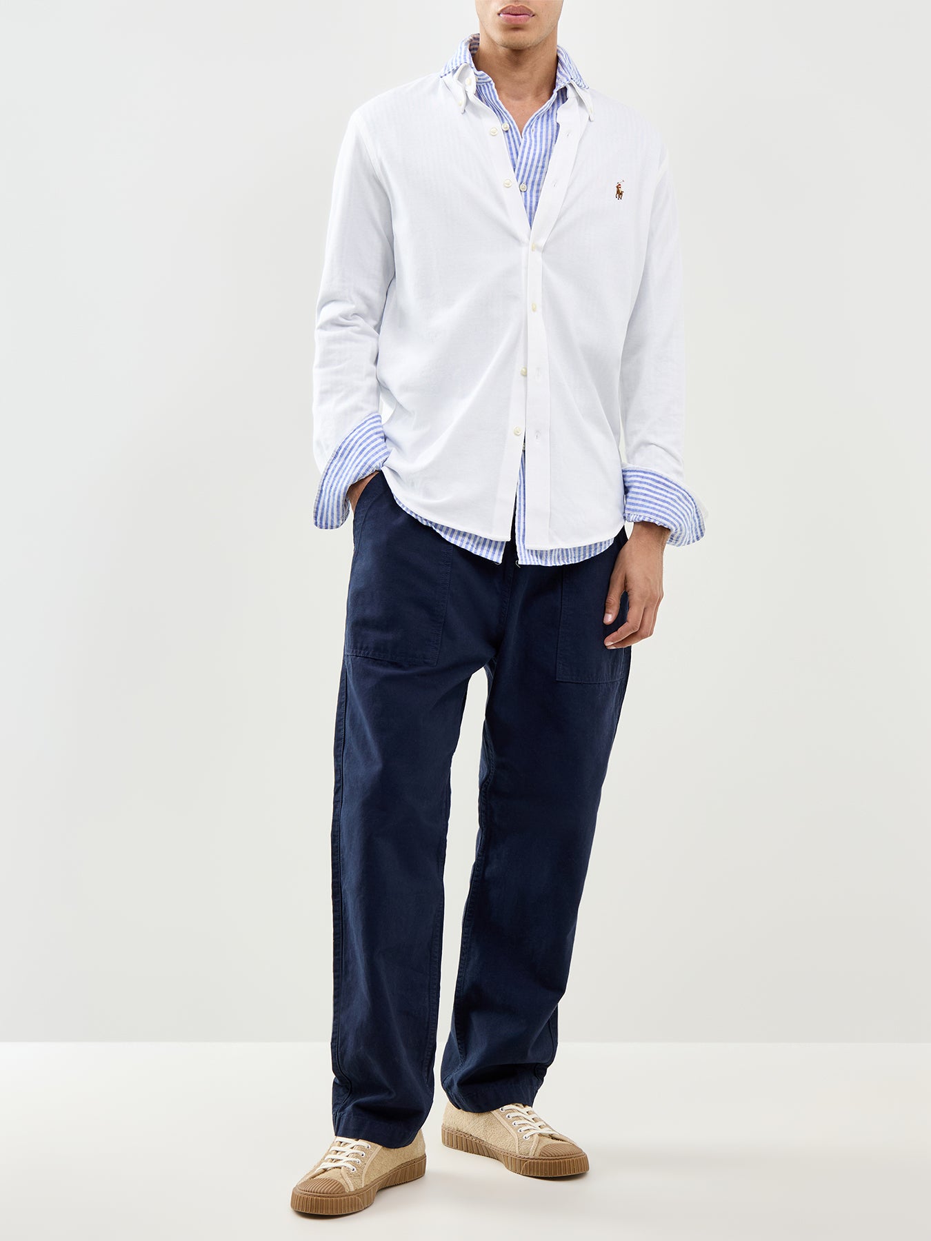 Pique Knit Long Sleeve Shirt White