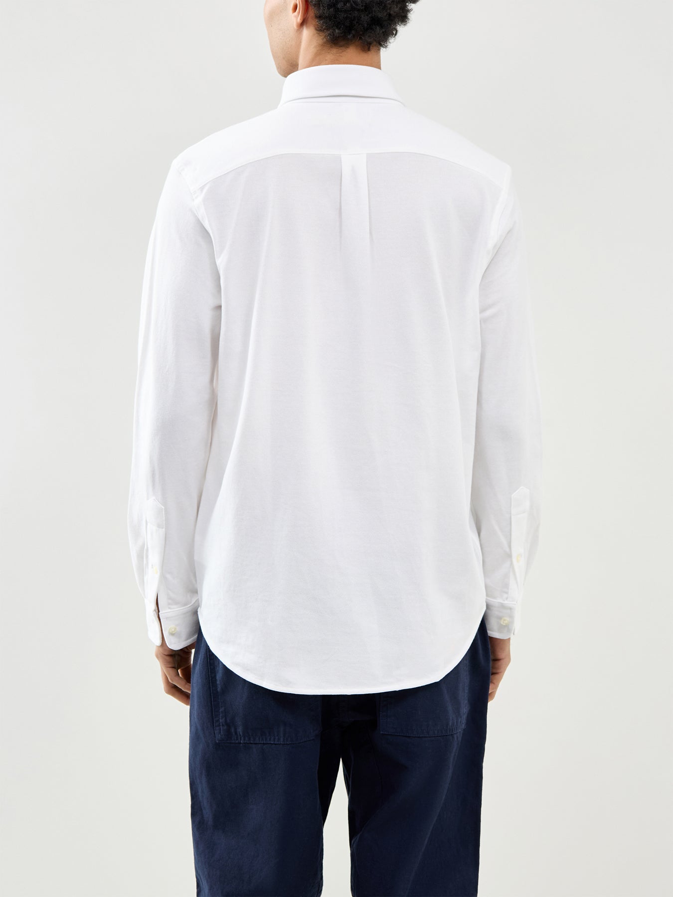 Pique Knit Long Sleeve Shirt White