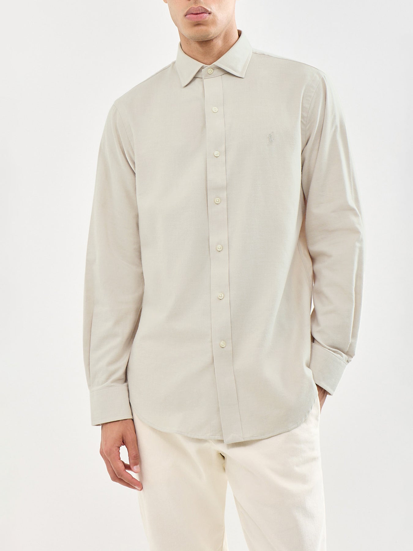 Custom Fit Brushed Cotton Shirt Beige
