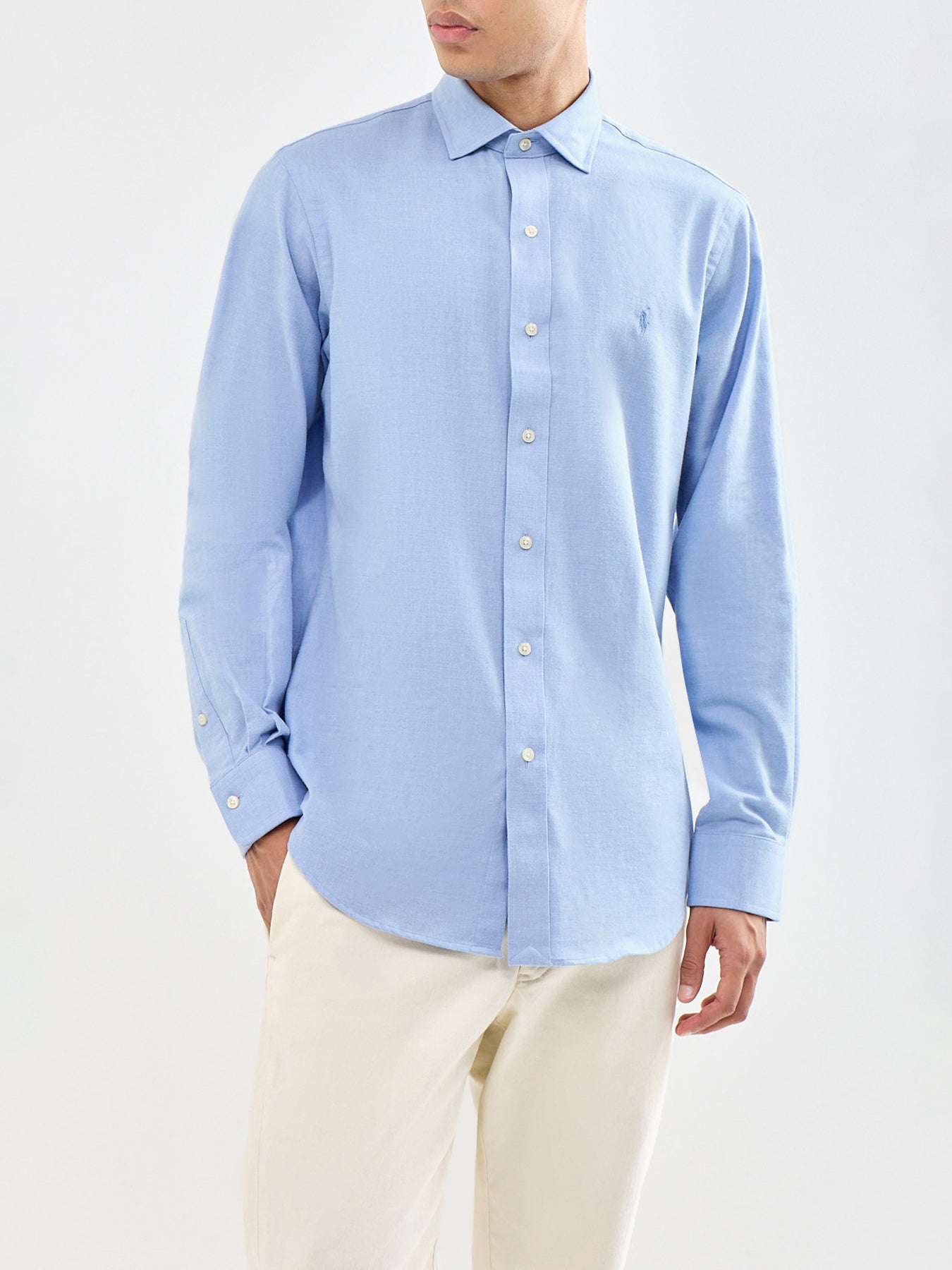Custom Fit Brushed Cotton Shirt Blue