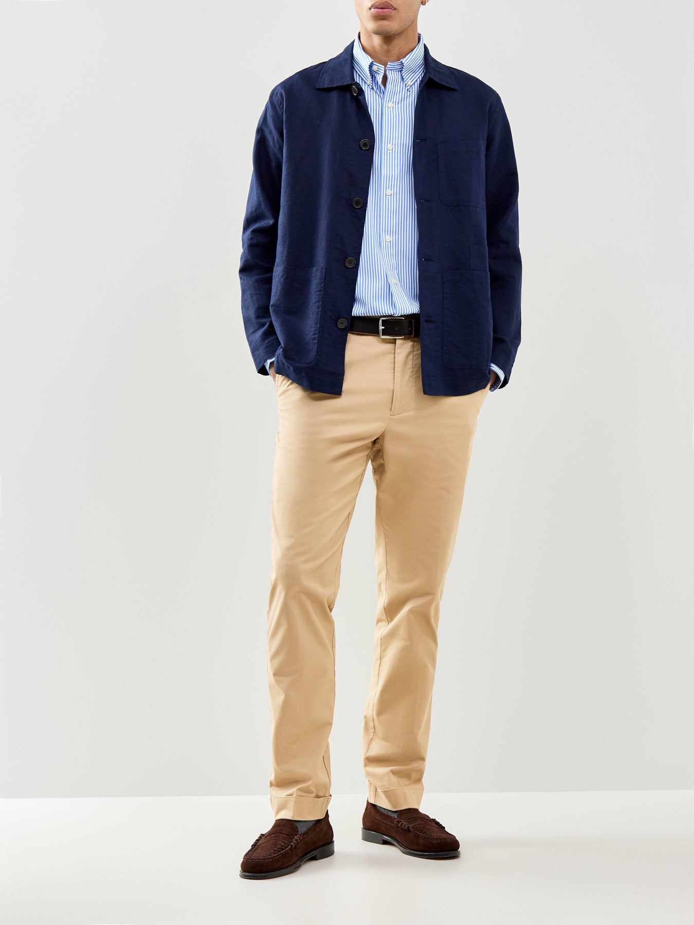 Custom Fit Poplin Stretch Stripe Shirt Blue
