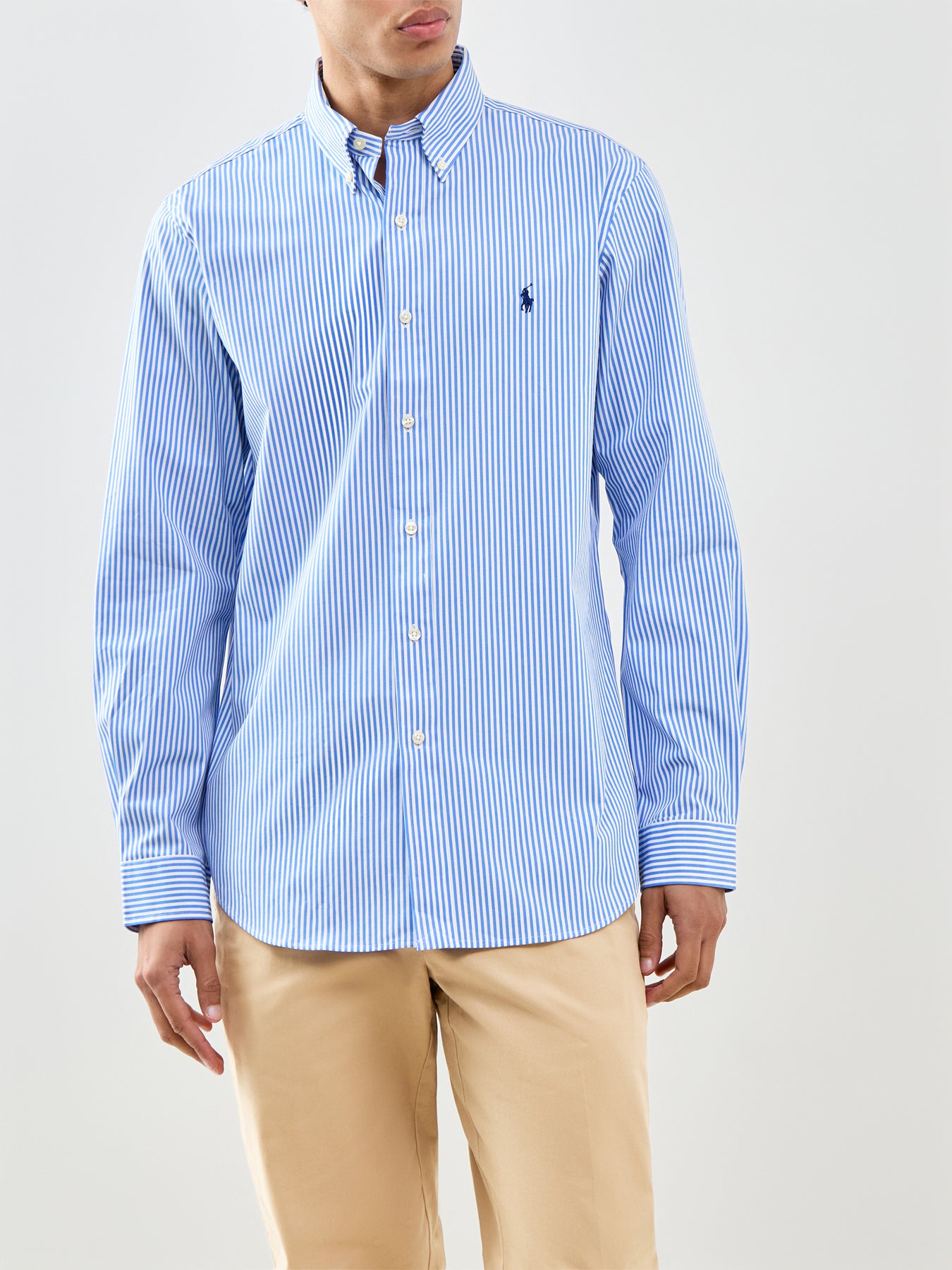 Custom Fit Poplin Stretch Stripe Shirt Blue