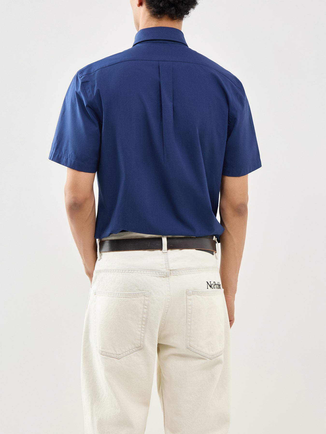 Custom Fit Poplin Stretch Short Sleeve Shirt Navy