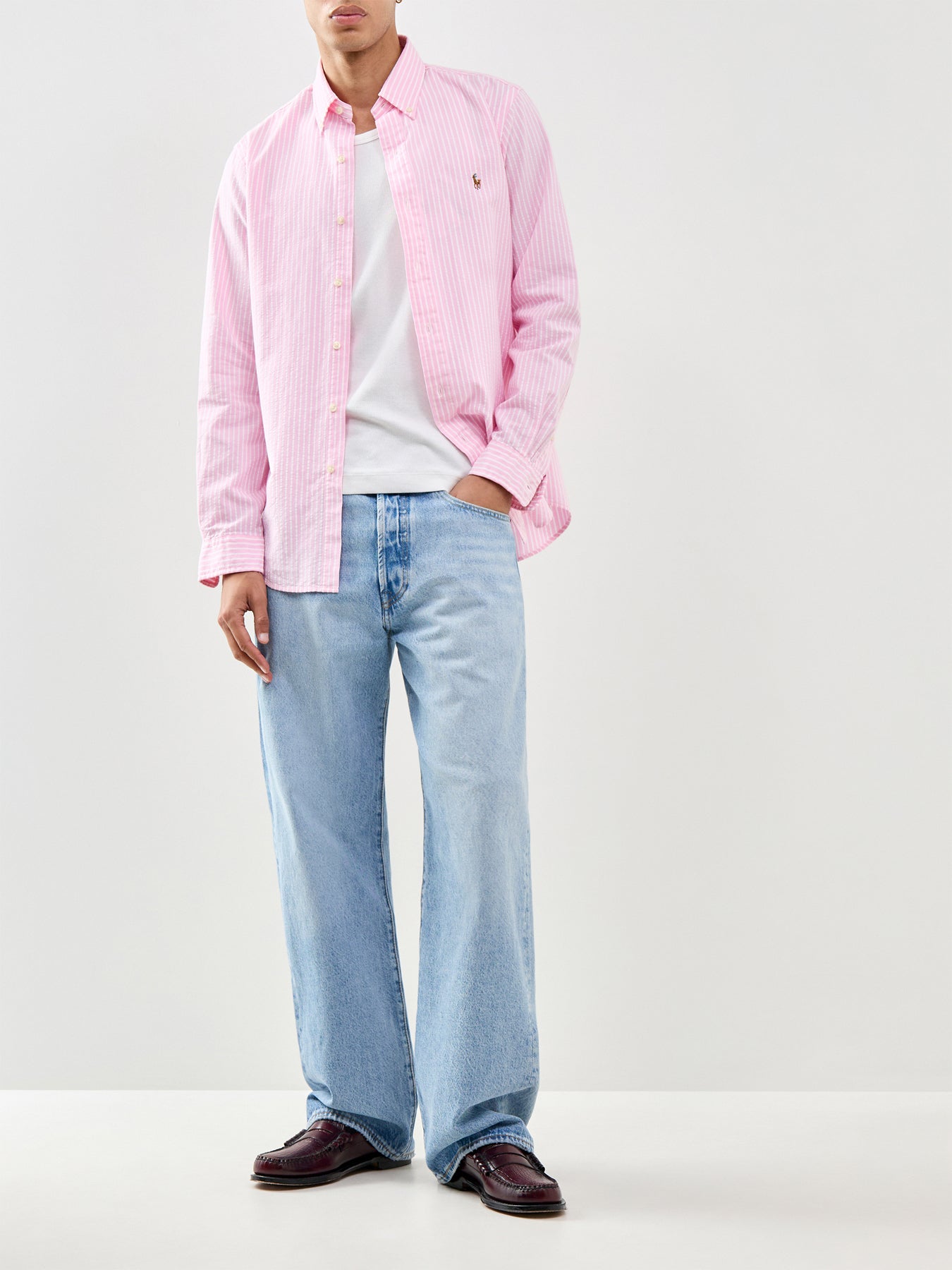 Oxford Seersucker Stripe Shirt Pink