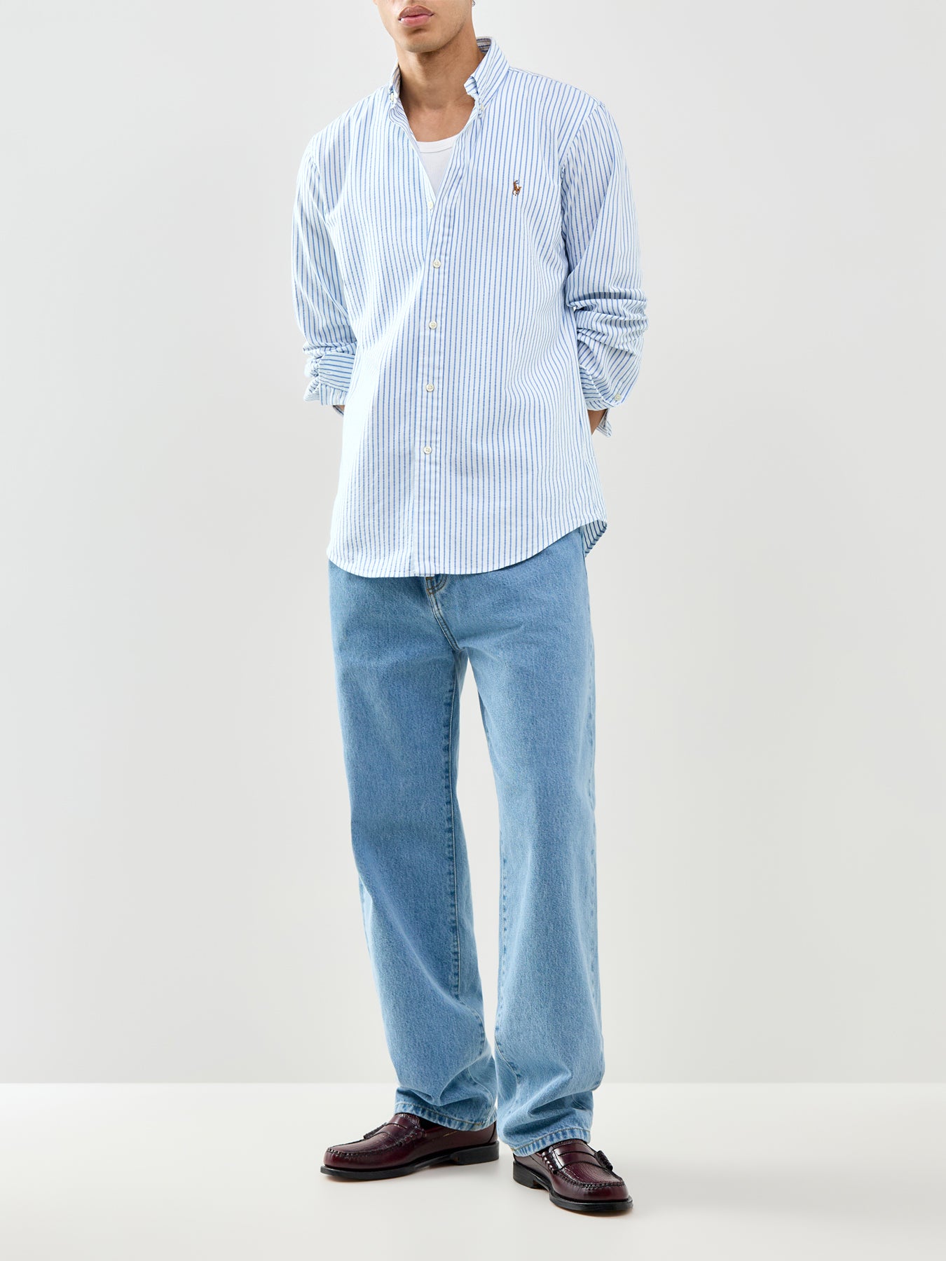 Oxford Seersucker Stripe Shirt Blue