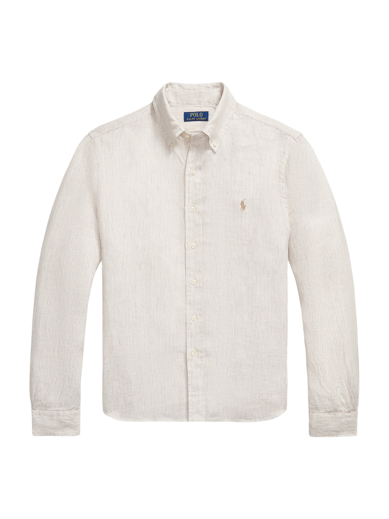 Custom Fit Pin Stripe Linen Shirt Beige