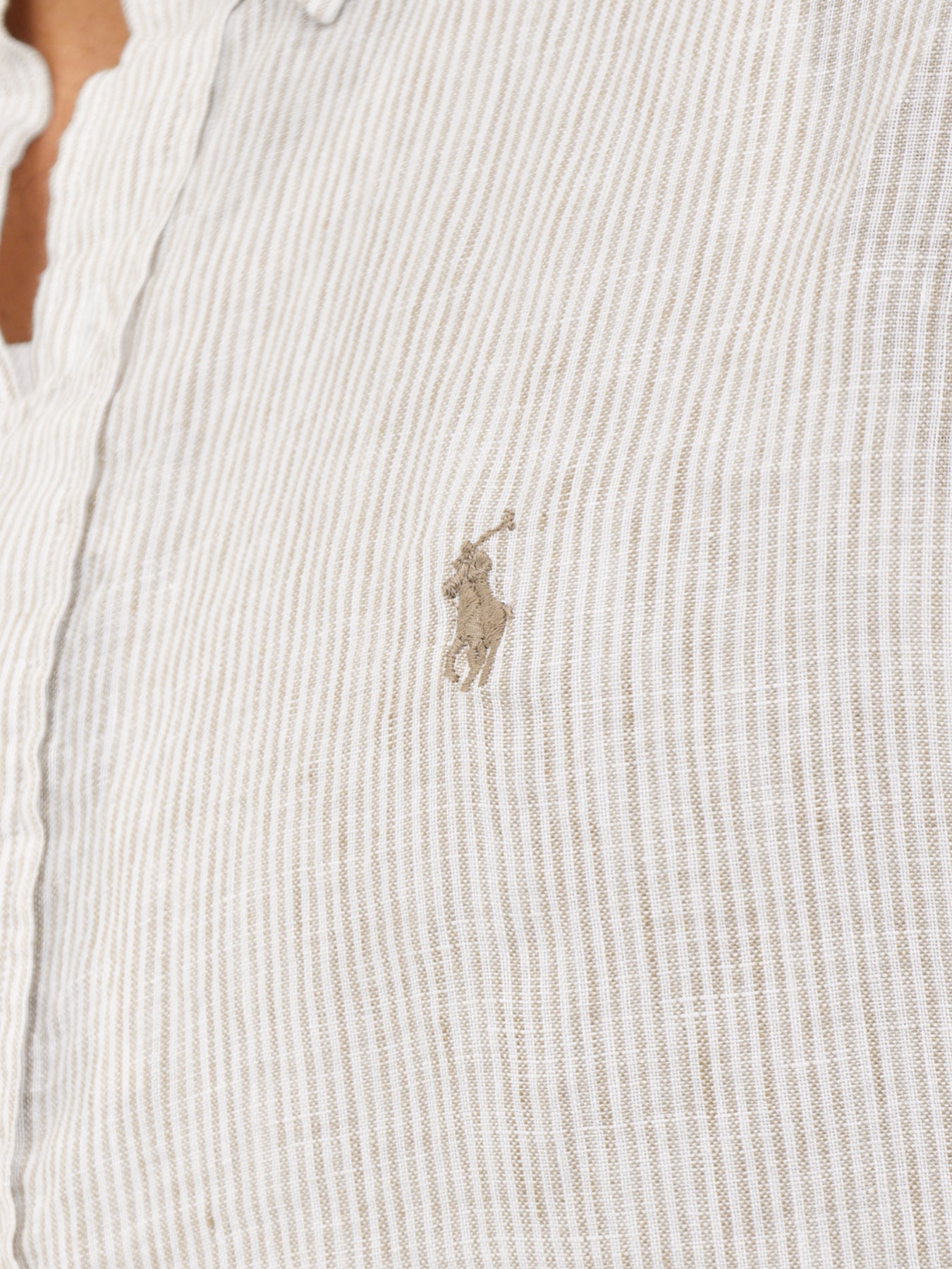 Custom Fit Pin Stripe Linen Shirt Beige