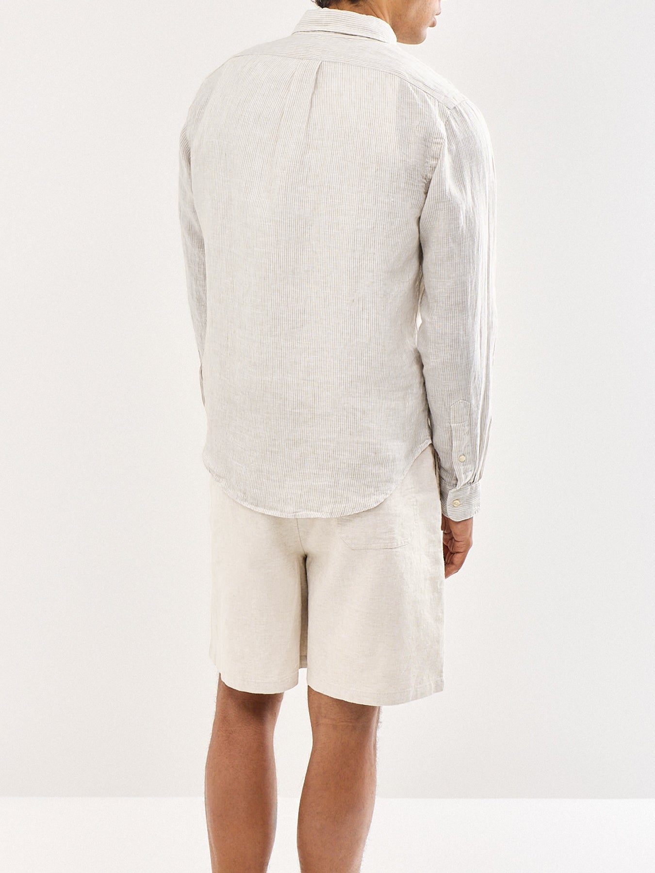 Custom Fit Pin Stripe Linen Shirt Beige