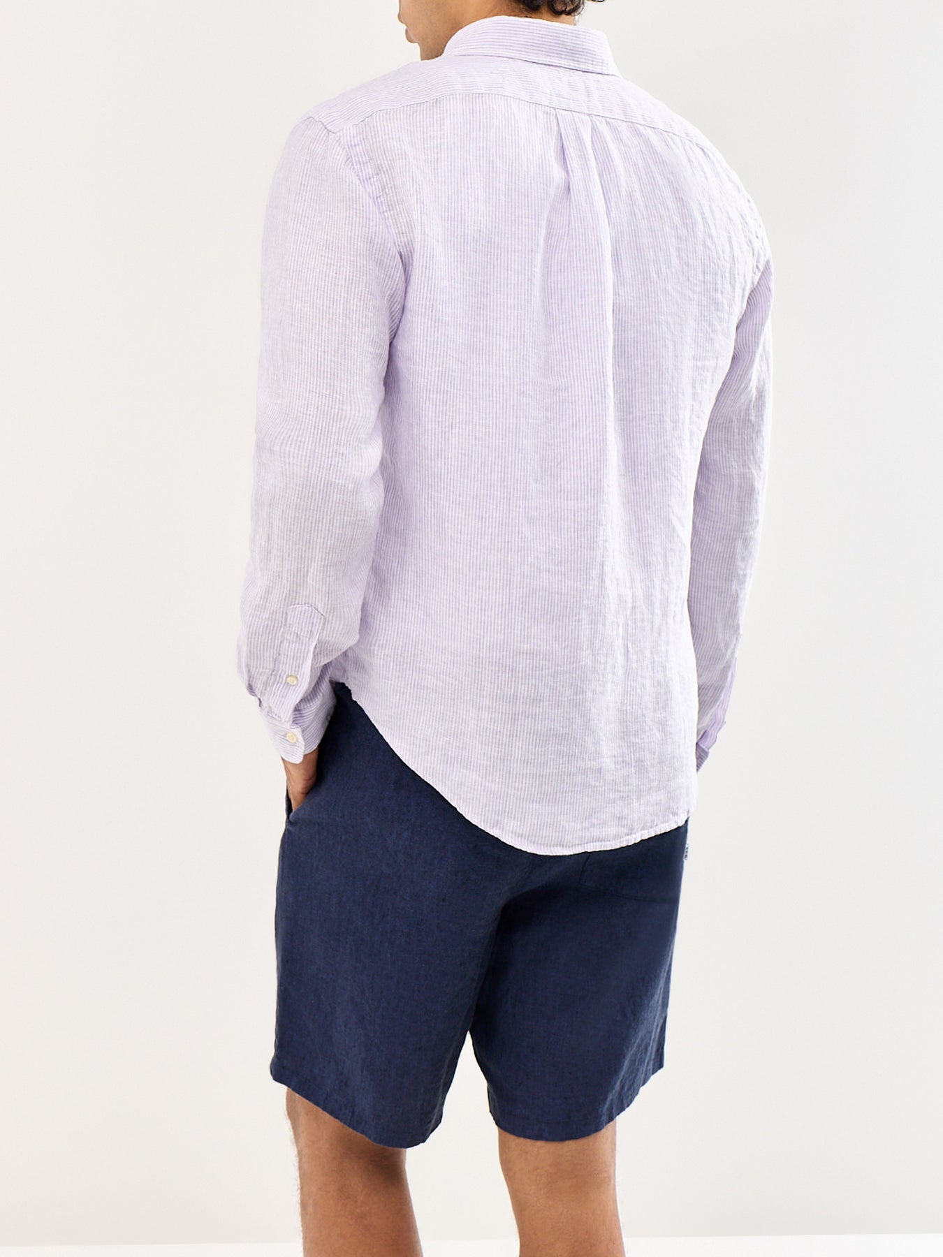 Custom Fit Pin Stripe Linen Shirt Purple