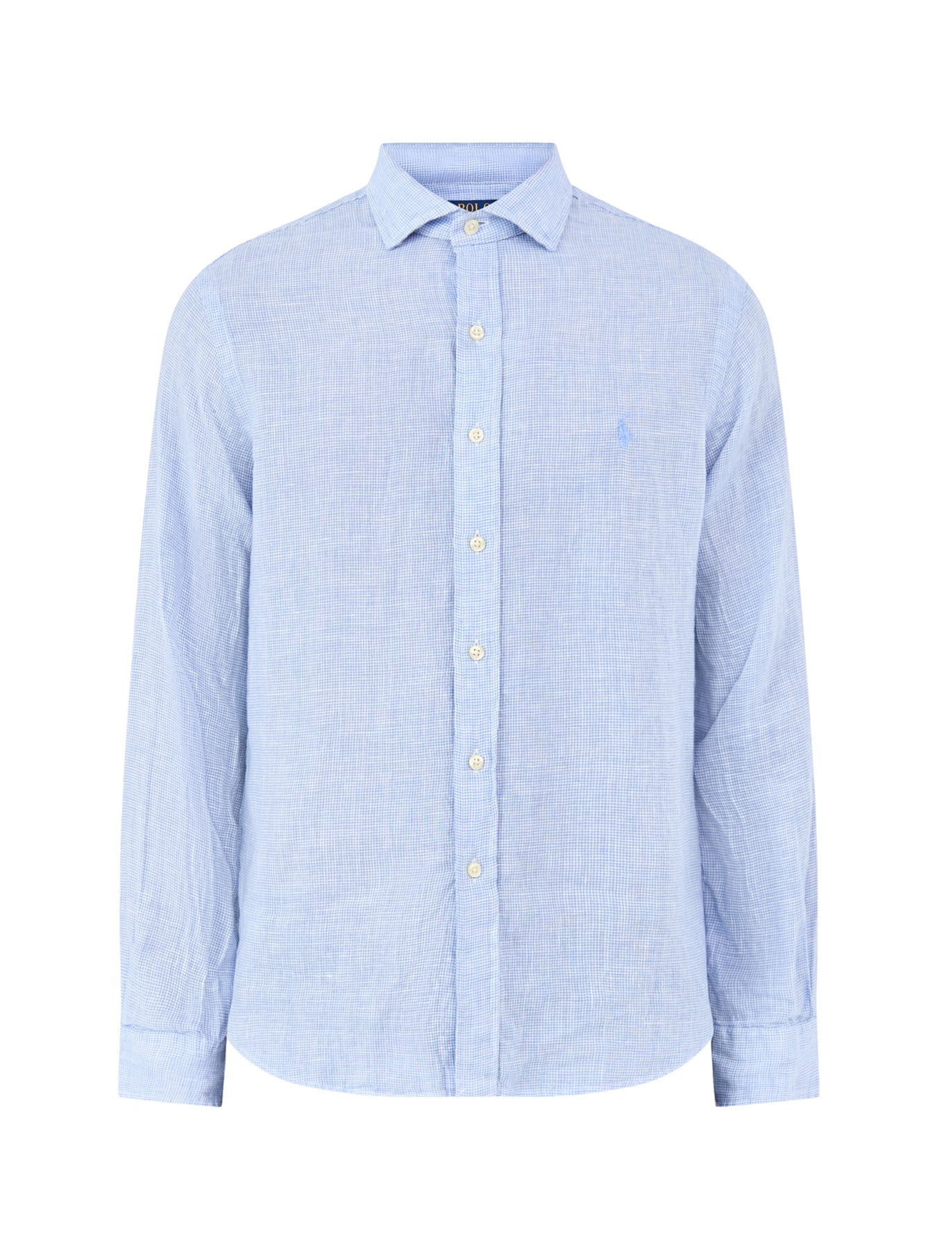 Custom Fit Micro Check Linen Shirt Blue