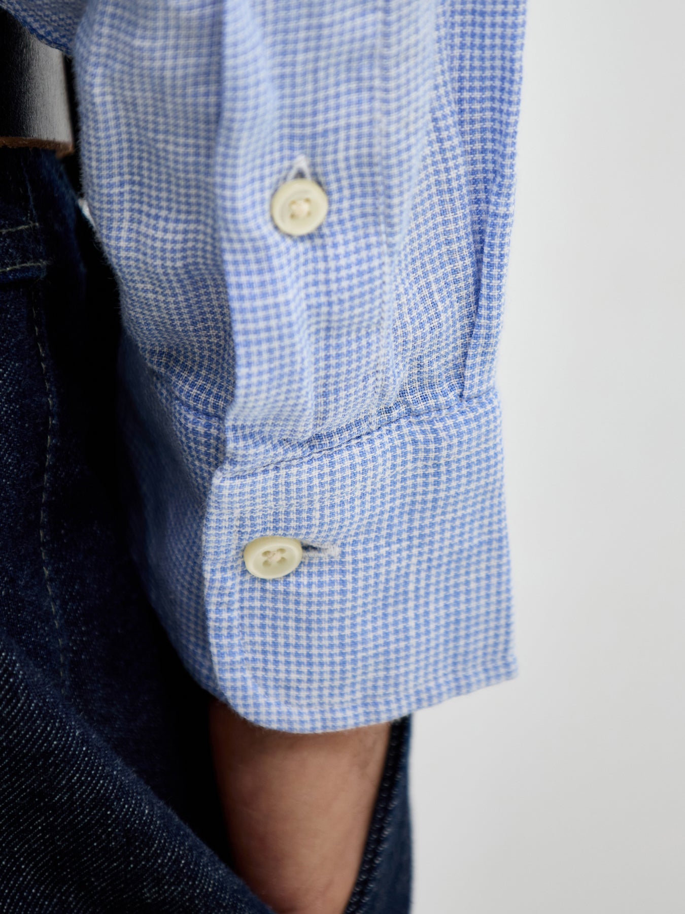 Custom Fit Micro Check Linen Shirt Blue