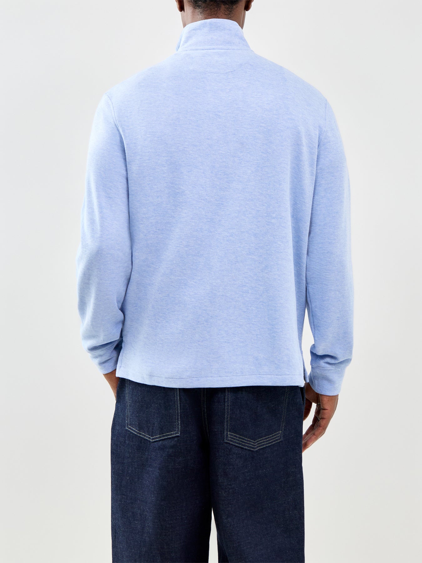 Ribbed Cotton Quarter Zip Sweatshirt Blue