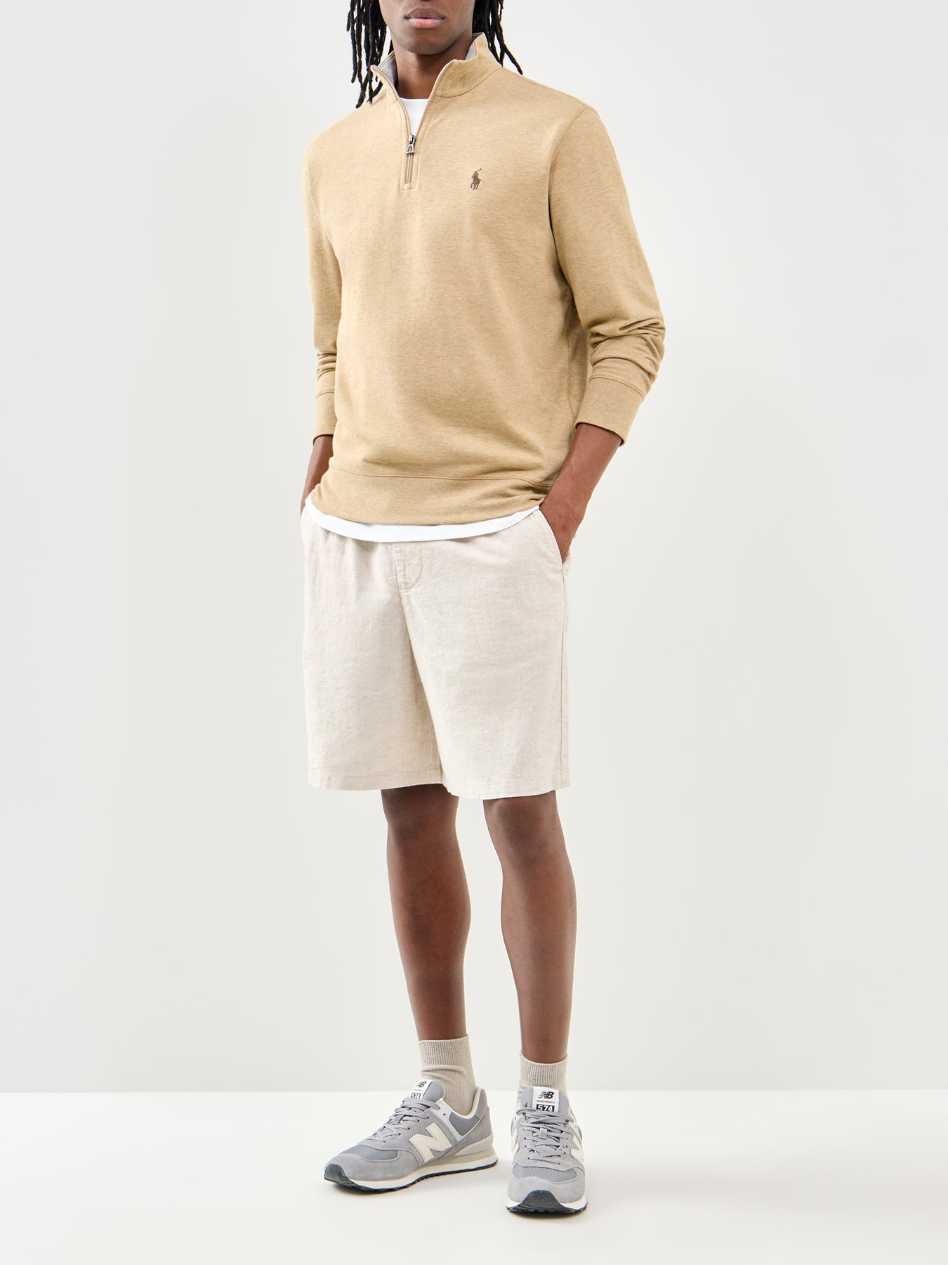 Double Knit Quarter Zip Sweatshirt Beige