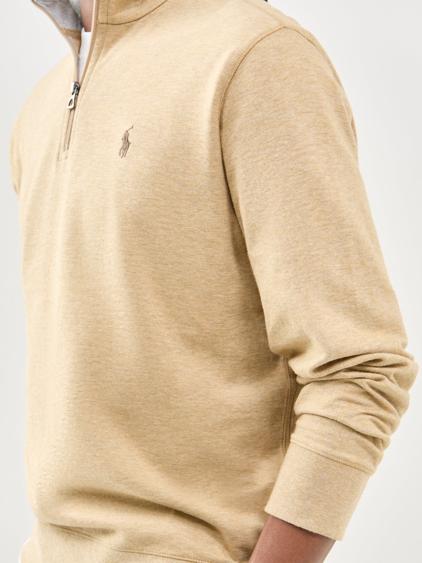 Double Knit Quarter Zip Sweatshirt Beige