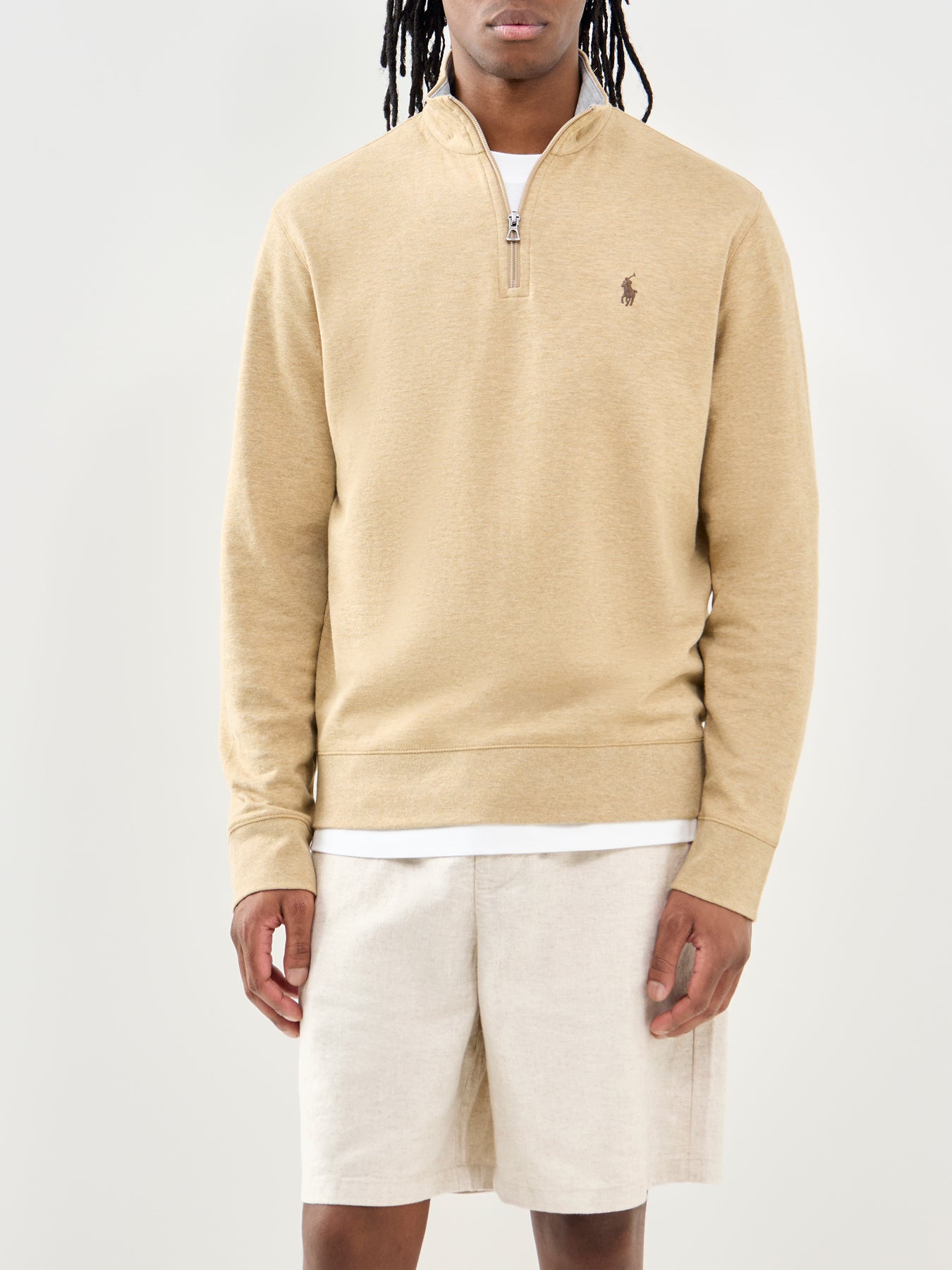 Double Knit Quarter Zip Sweatshirt Beige