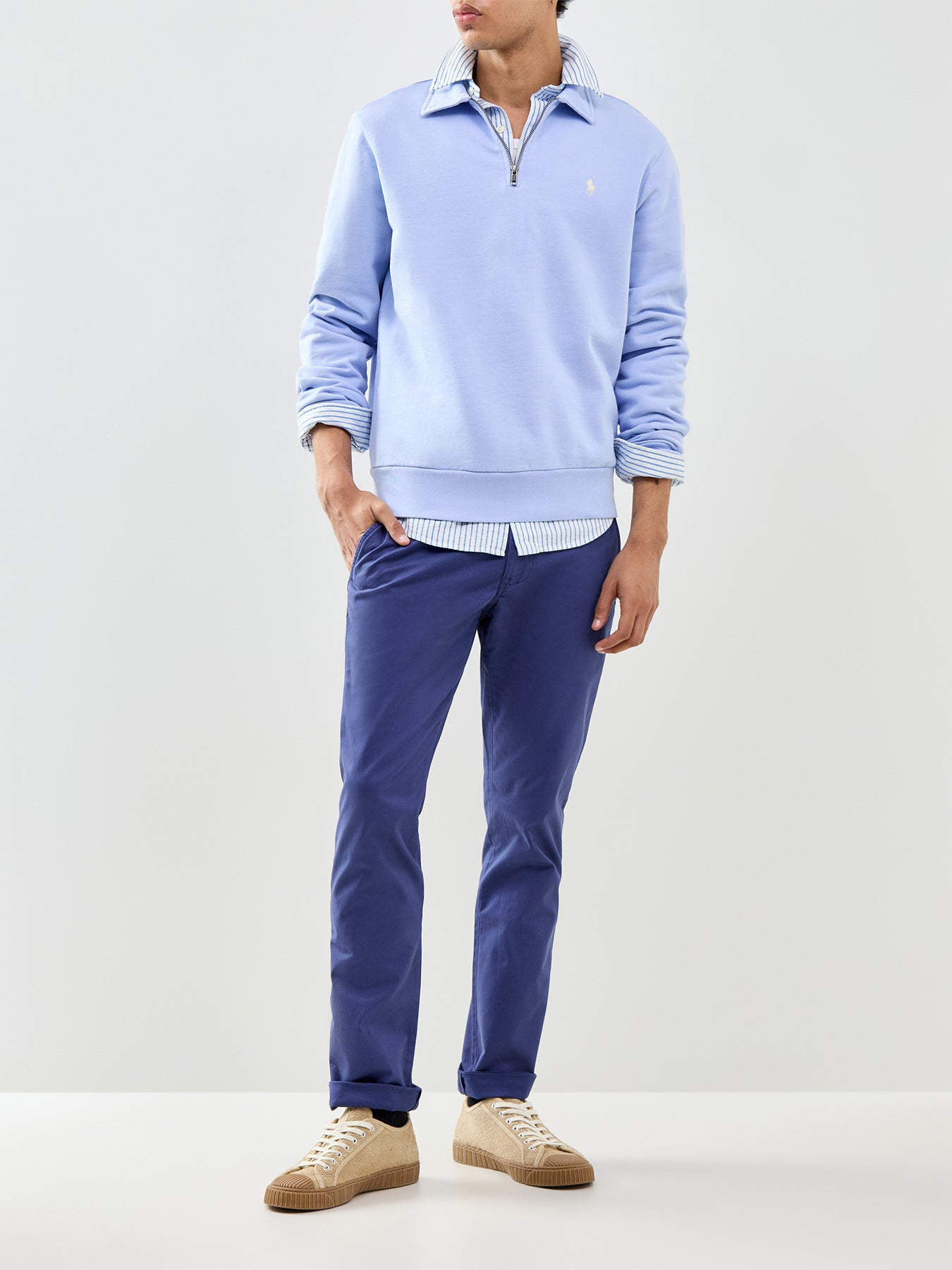 Zip Neck Rugby Top Pebble Blue