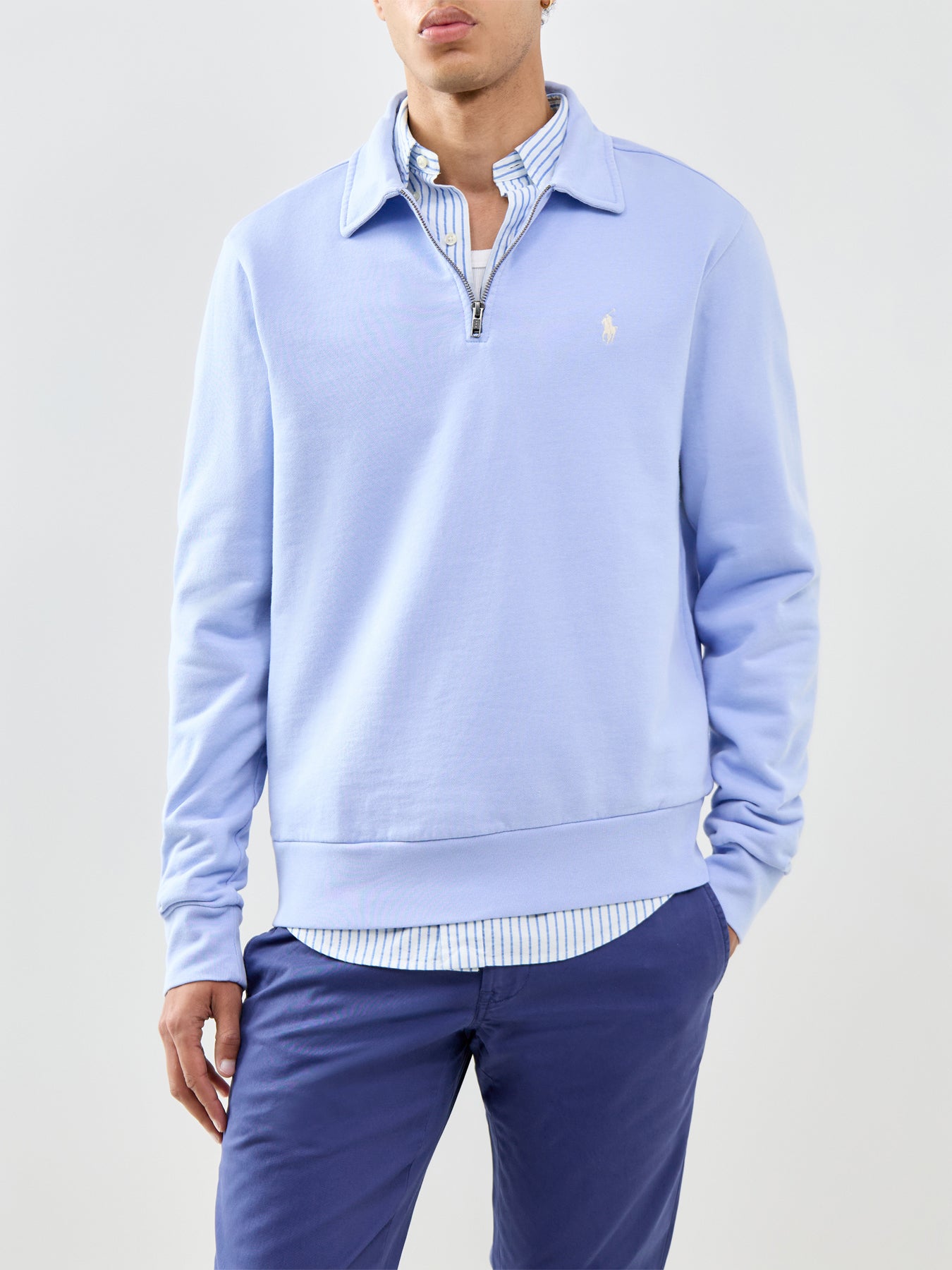 Zip Neck Rugby Top Pebble Blue