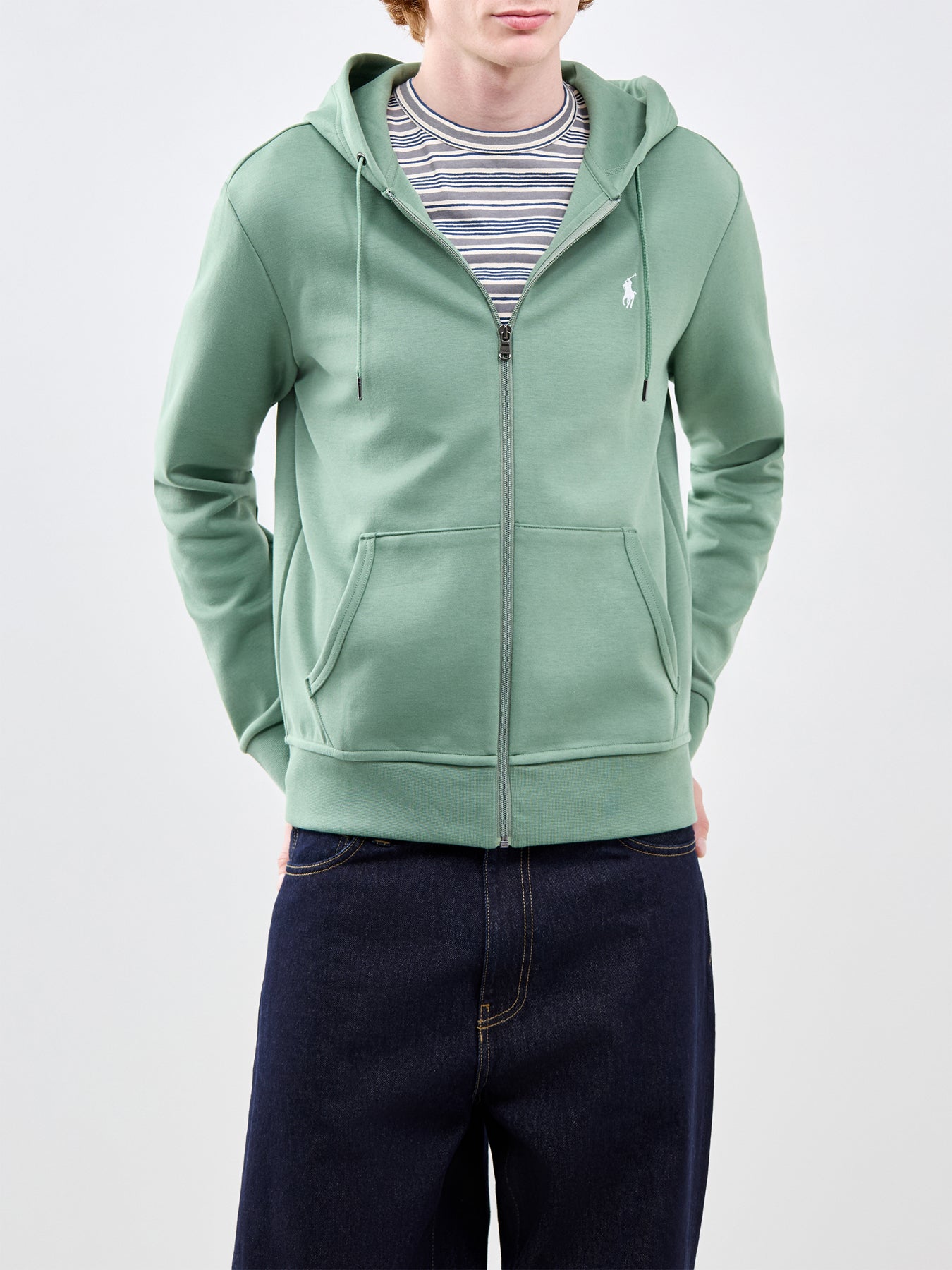 Double Knit Zip Through Hoodie Green
