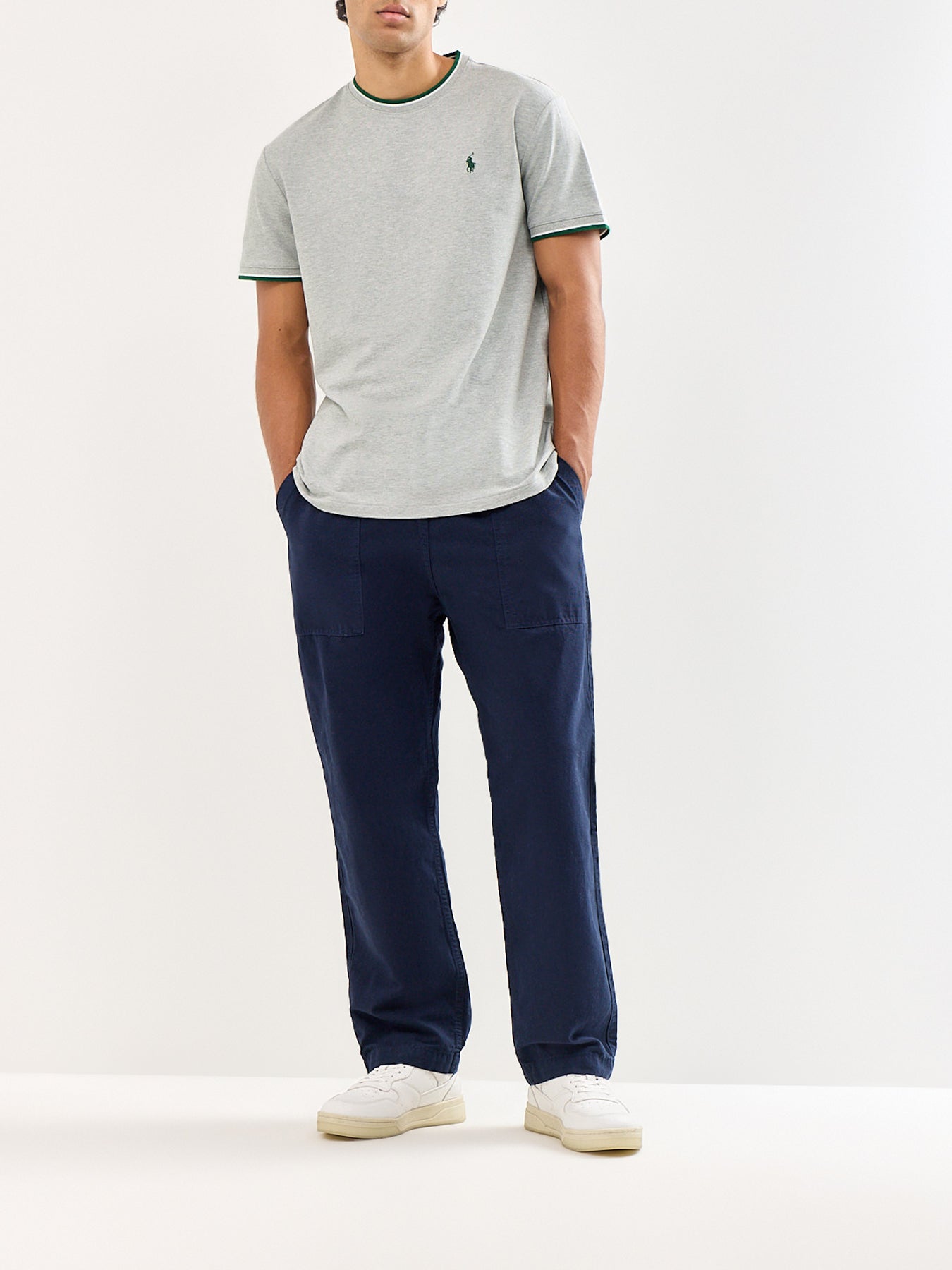 Ringer Piqué Logo T-Shirt Grey