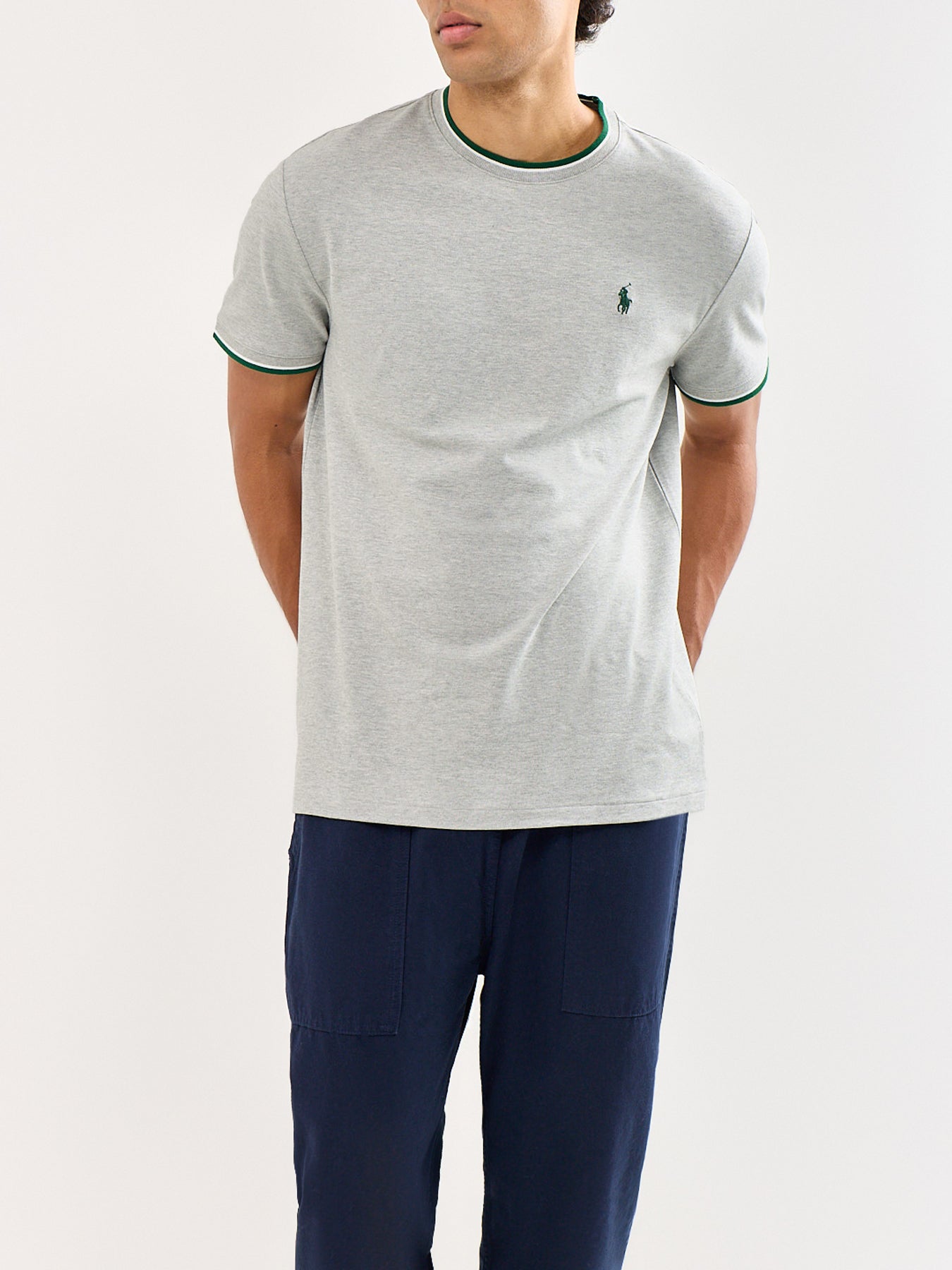 Ringer Piqué Logo T-Shirt Grey