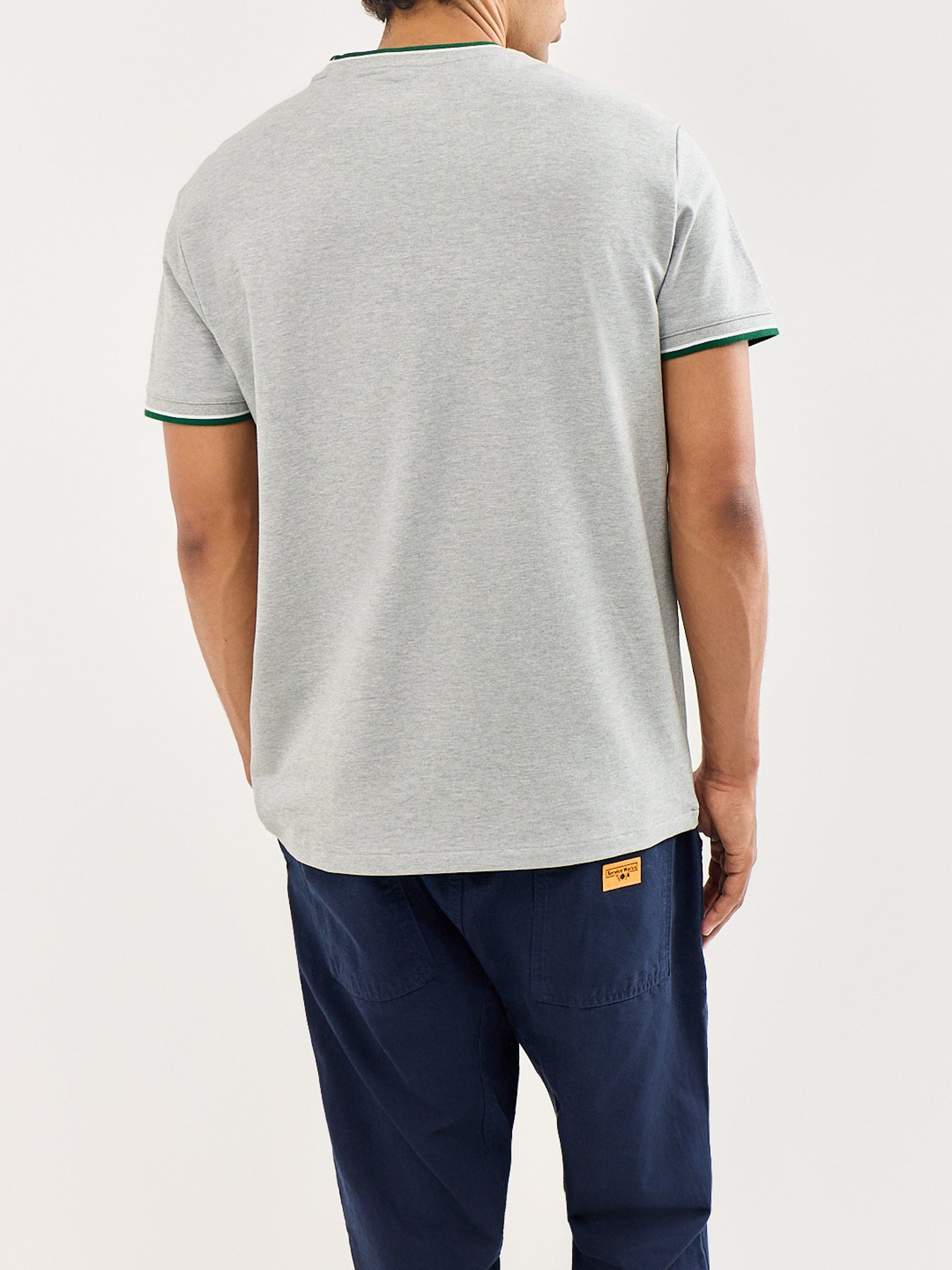 Ringer Piqué Logo T-Shirt Grey