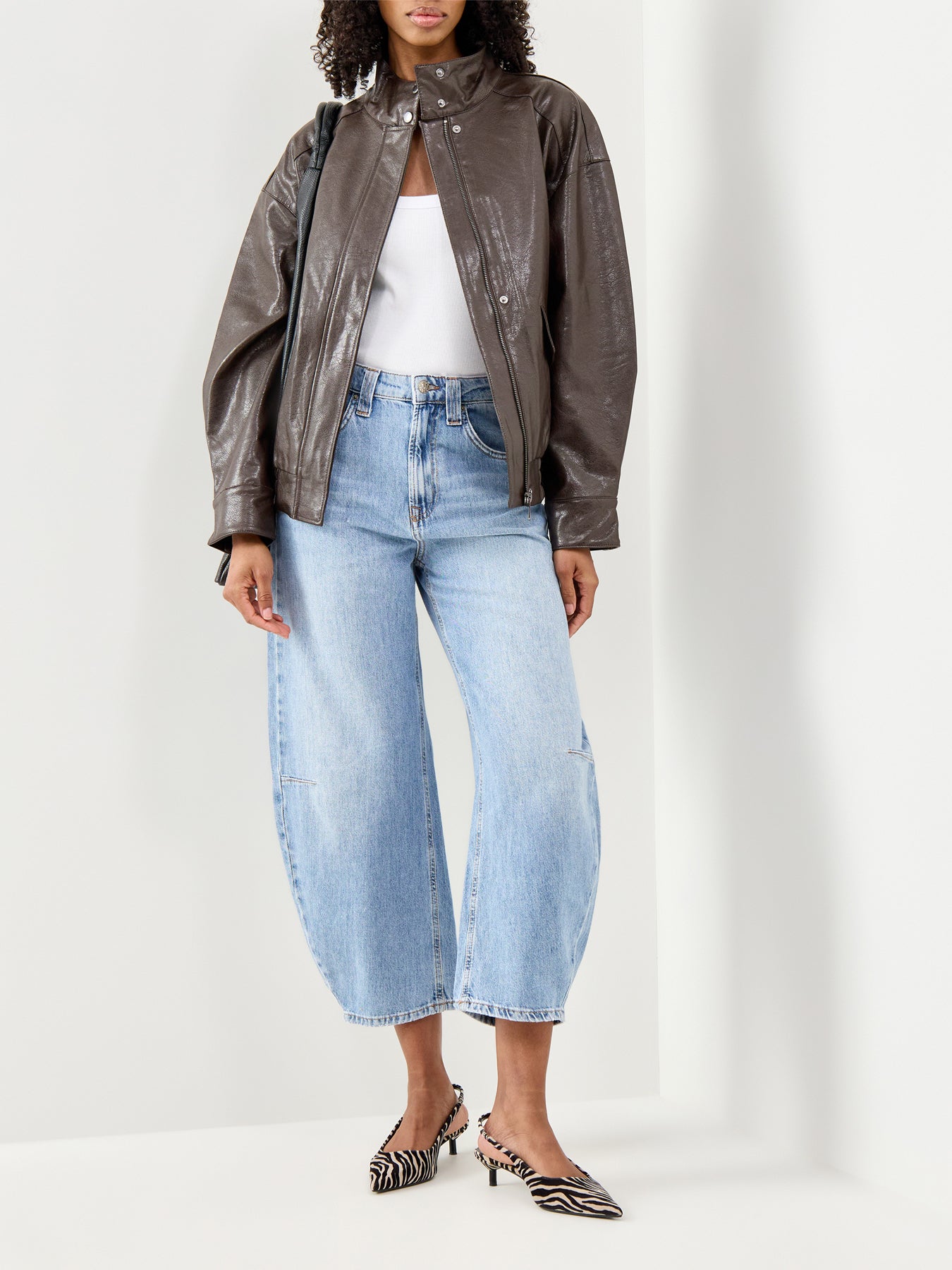 Julia Faux Leather Oversized Bomber Jacket Brown