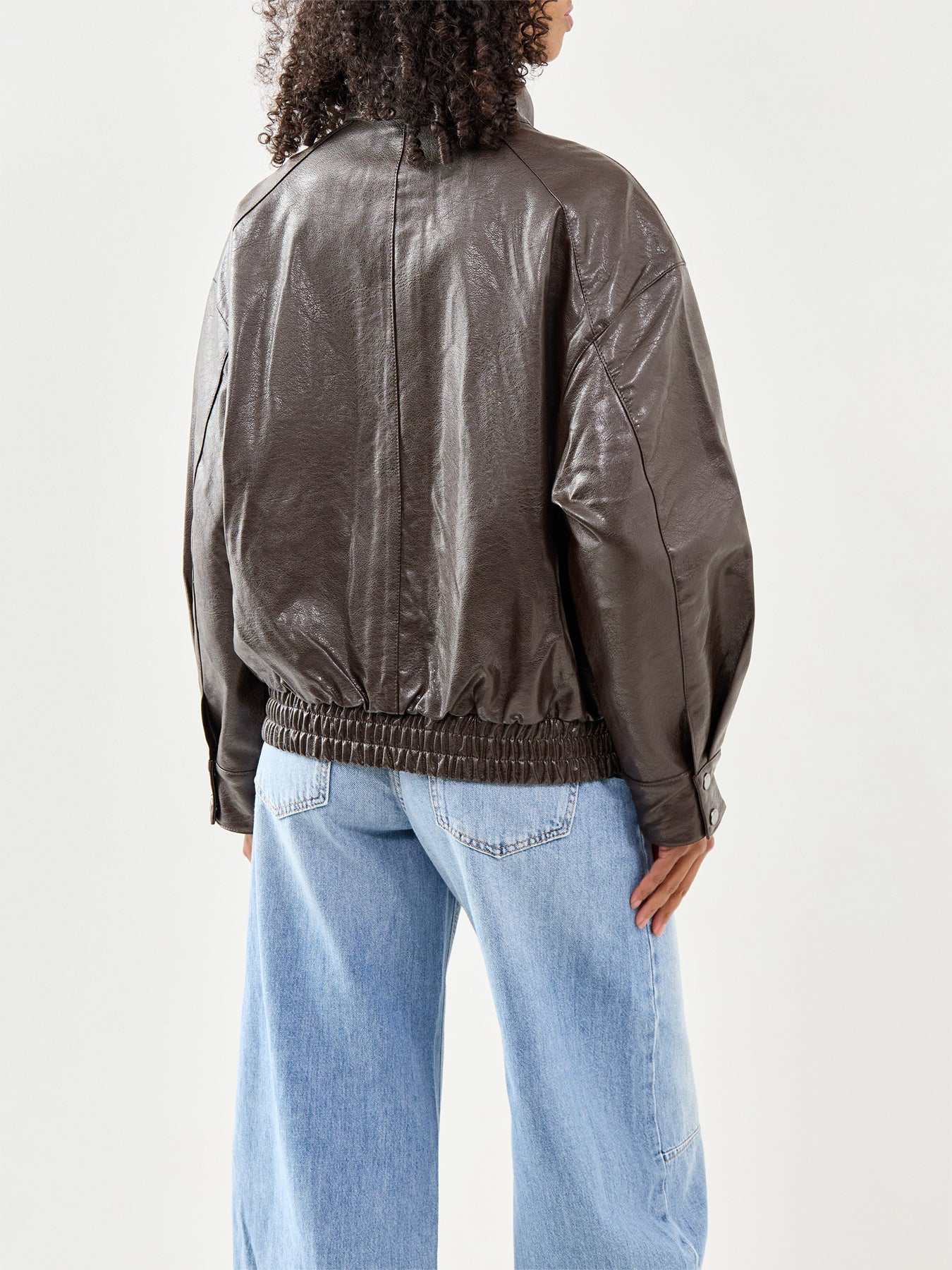Julia Faux Leather Oversized Bomber Jacket Brown