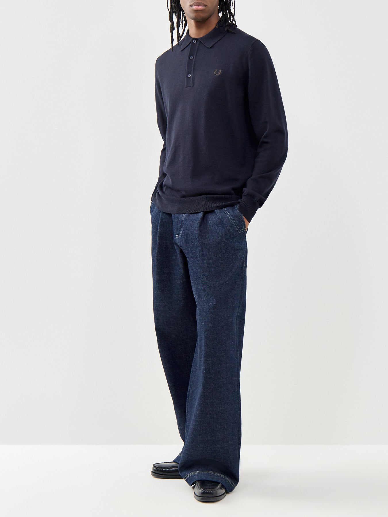 Classic Knitted Long Sleeve Polo Shirt Navy
