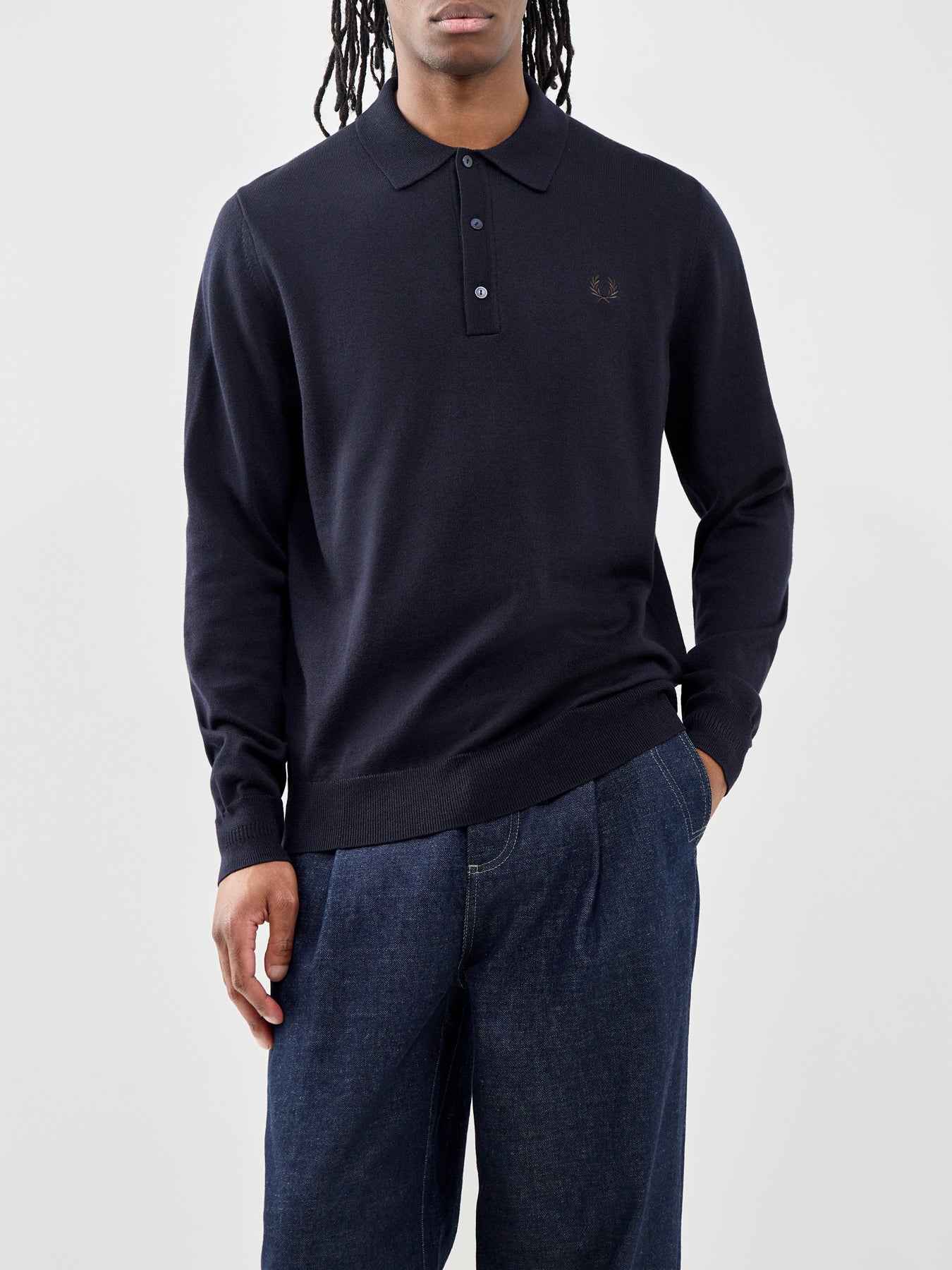 Classic Knitted Long Sleeve Polo Shirt Navy