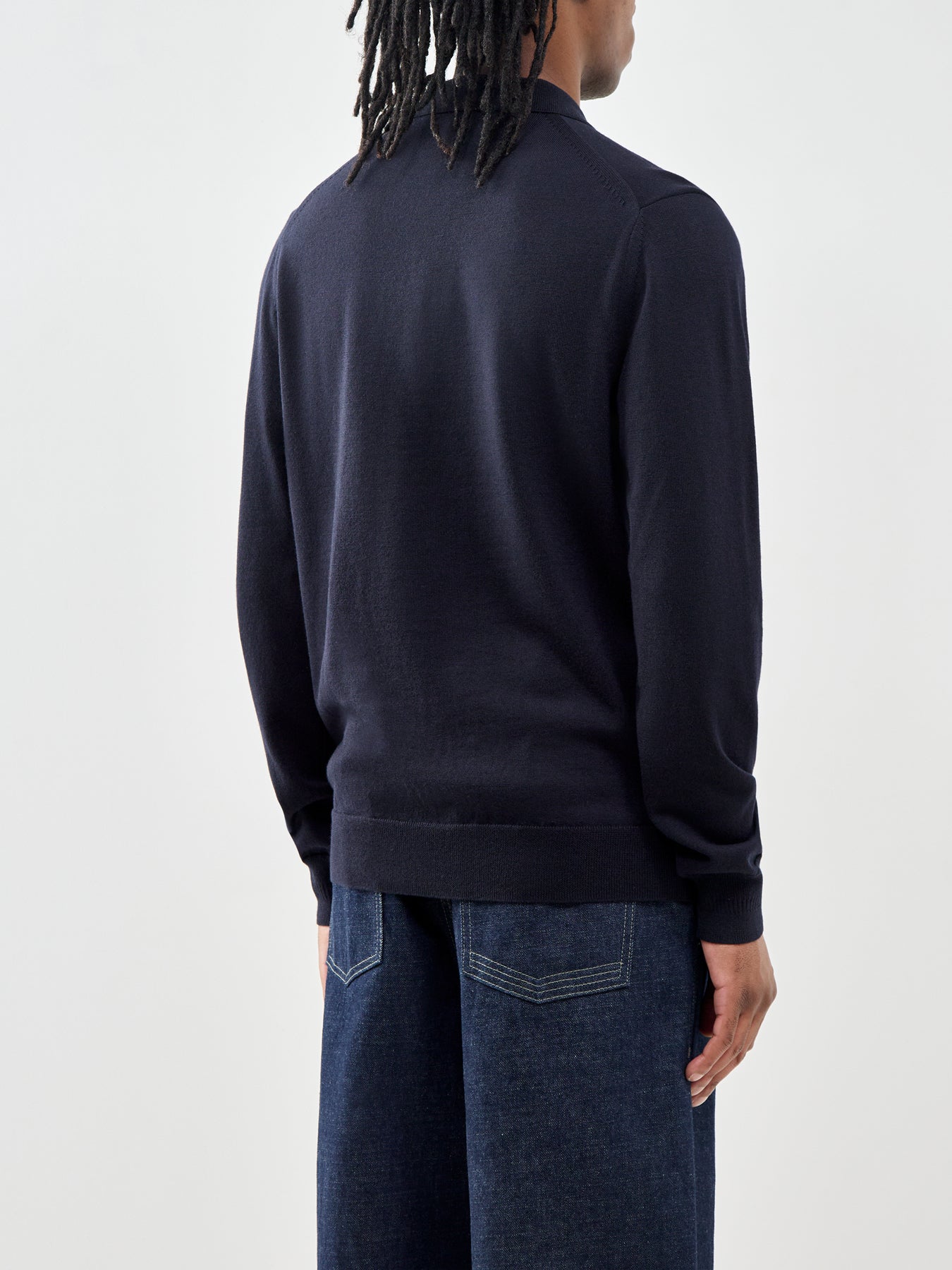 Classic Knitted Long Sleeve Polo Shirt Navy