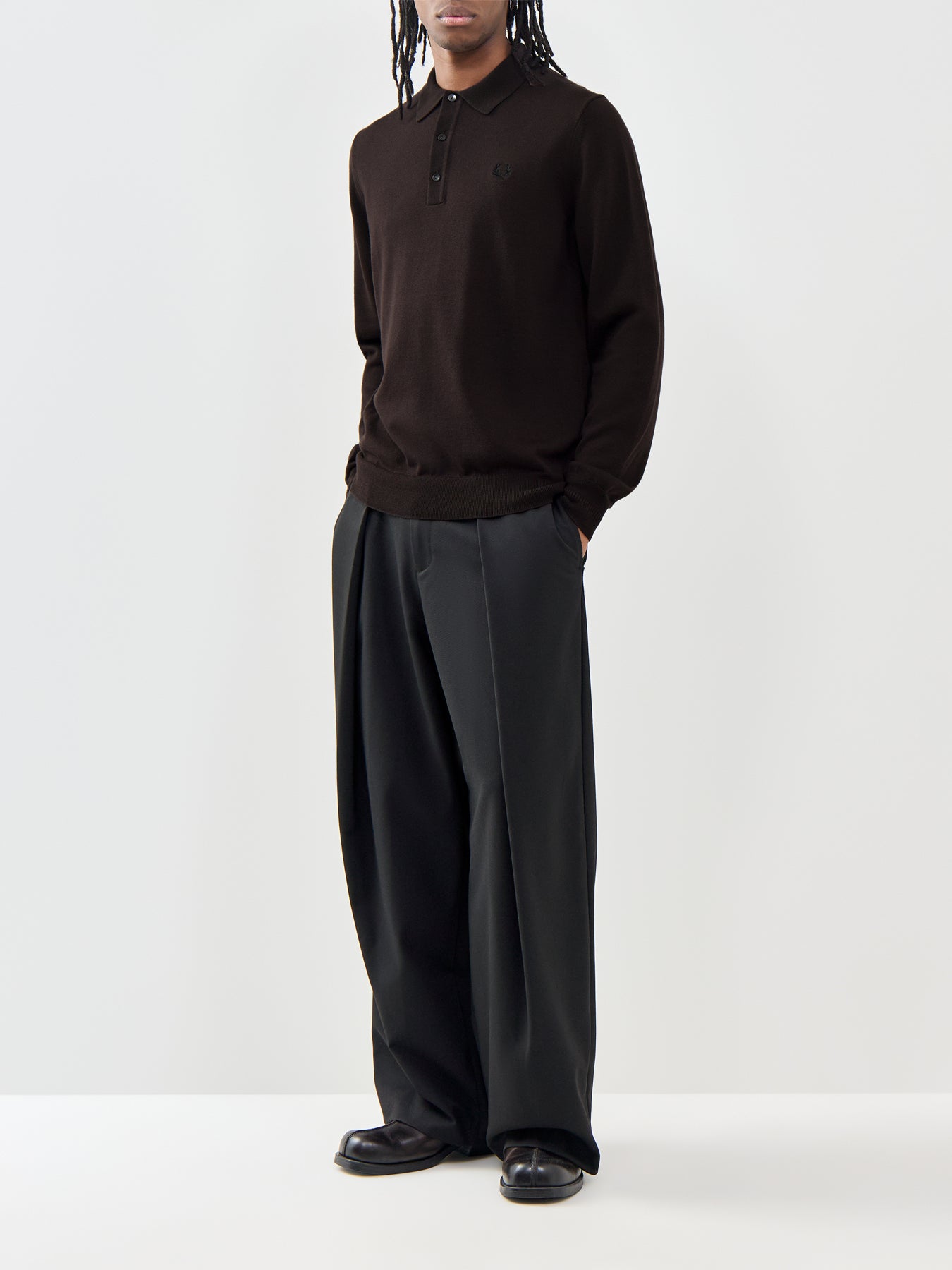Classic Knitted Long Sleeve Polo Shirt Brown