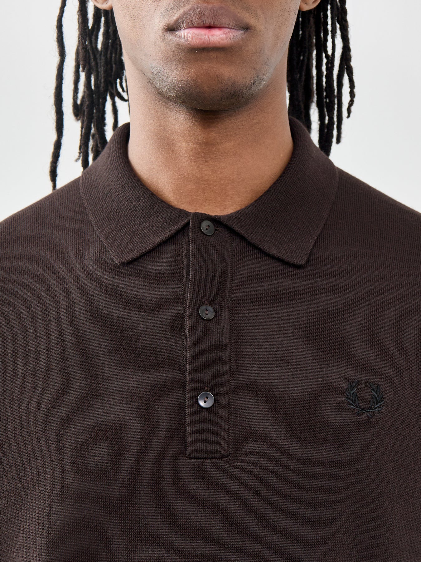 Classic Knitted Long Sleeve Polo Shirt Brown