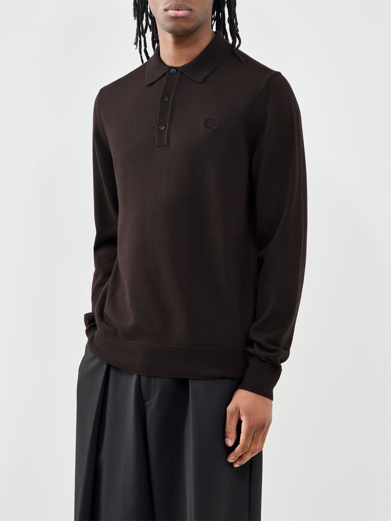 Classic Knitted Long Sleeve Polo Shirt Brown