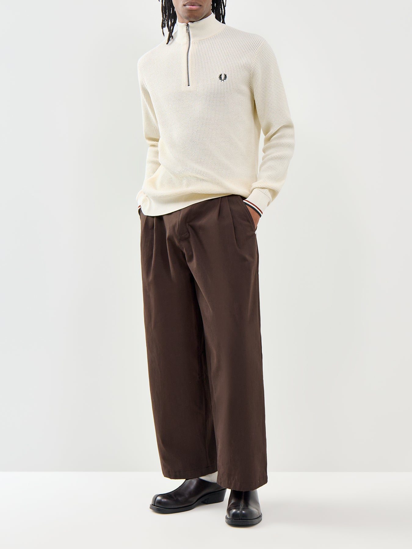 Waffle Stitch Half Zip Jumper Cream