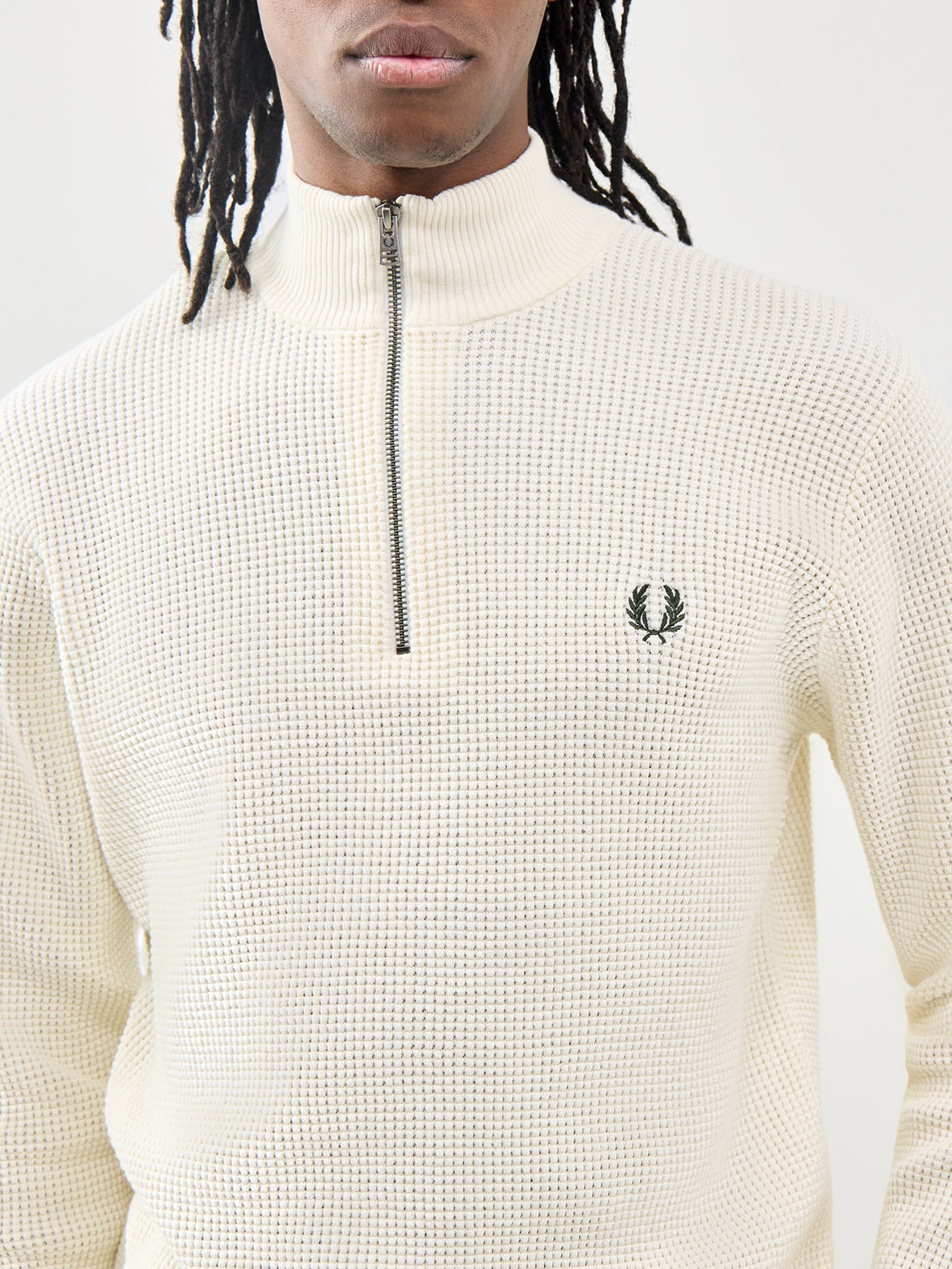 Waffle Stitch Half Zip Jumper Cream