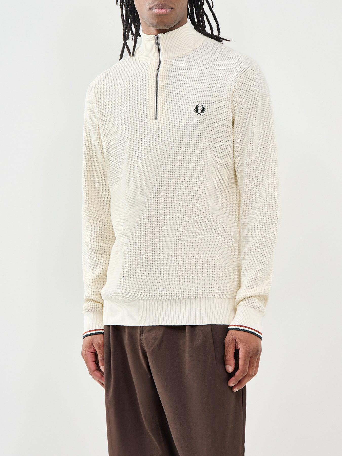 Waffle Stitch Half Zip Jumper Cream