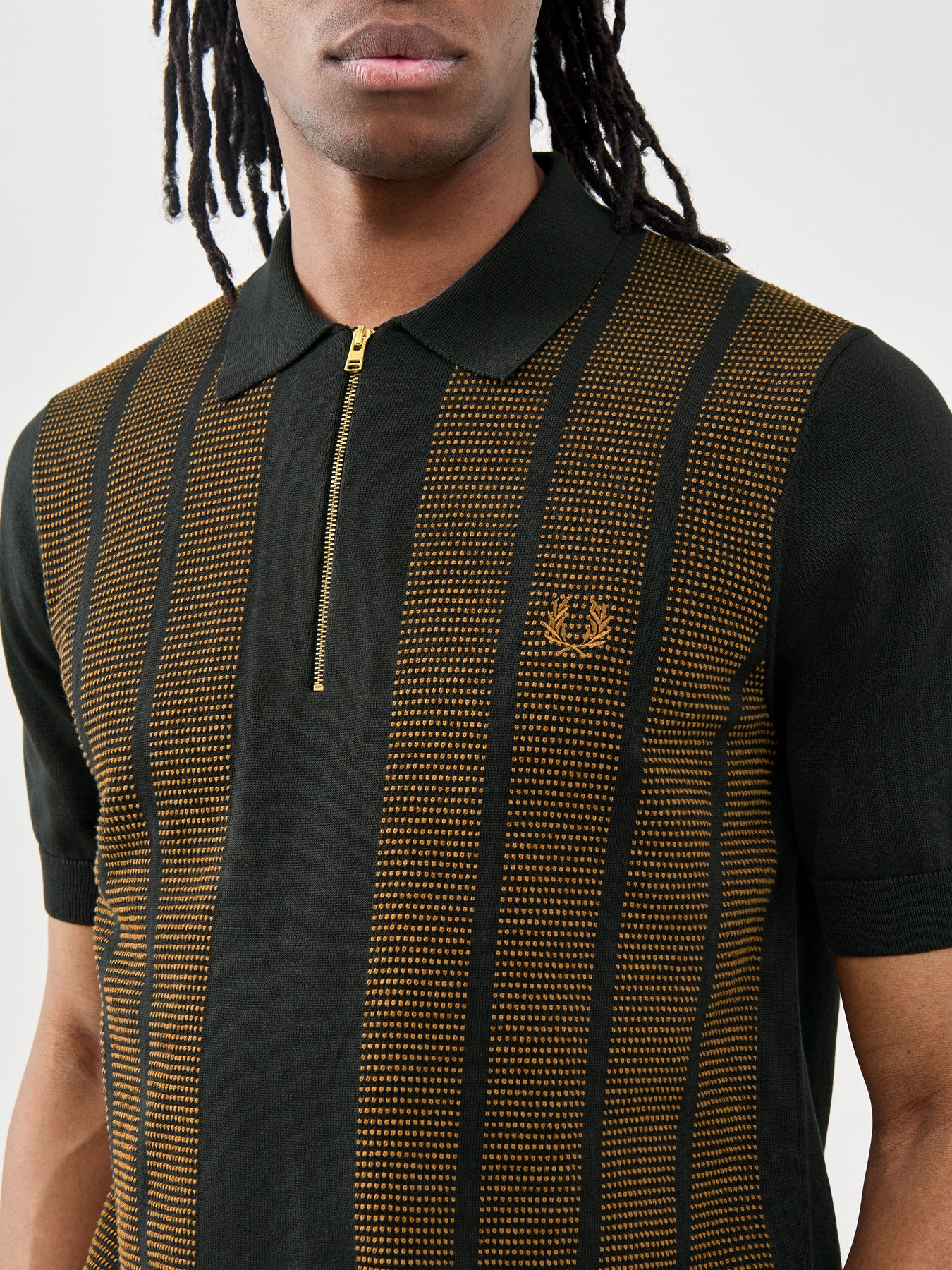 Textured Panel Knitted Zip Polo Multi