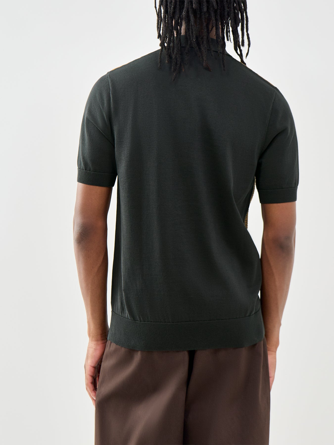 Textured Panel Knitted Zip Polo Multi