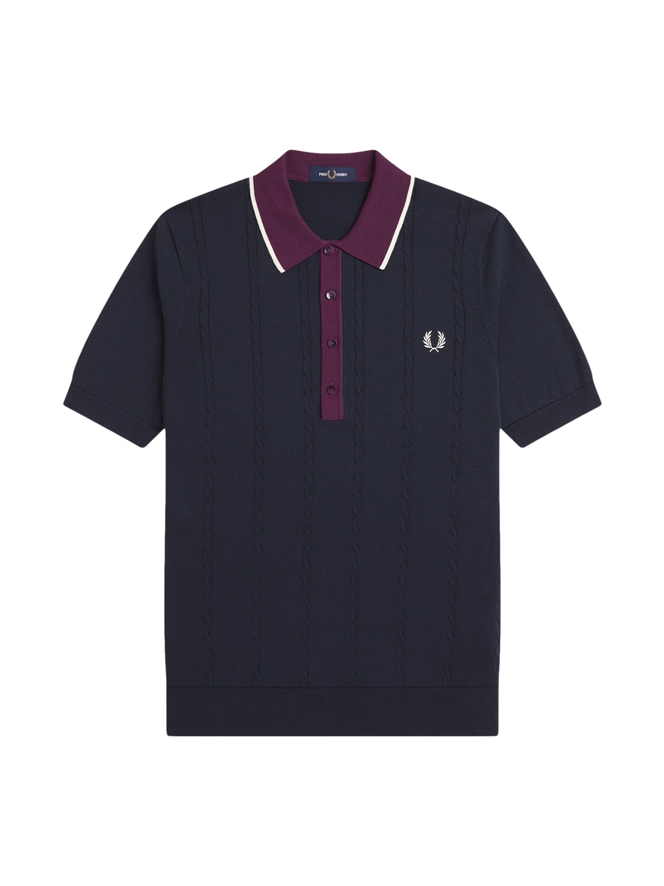 Cable Knit Polo Shirt Navy