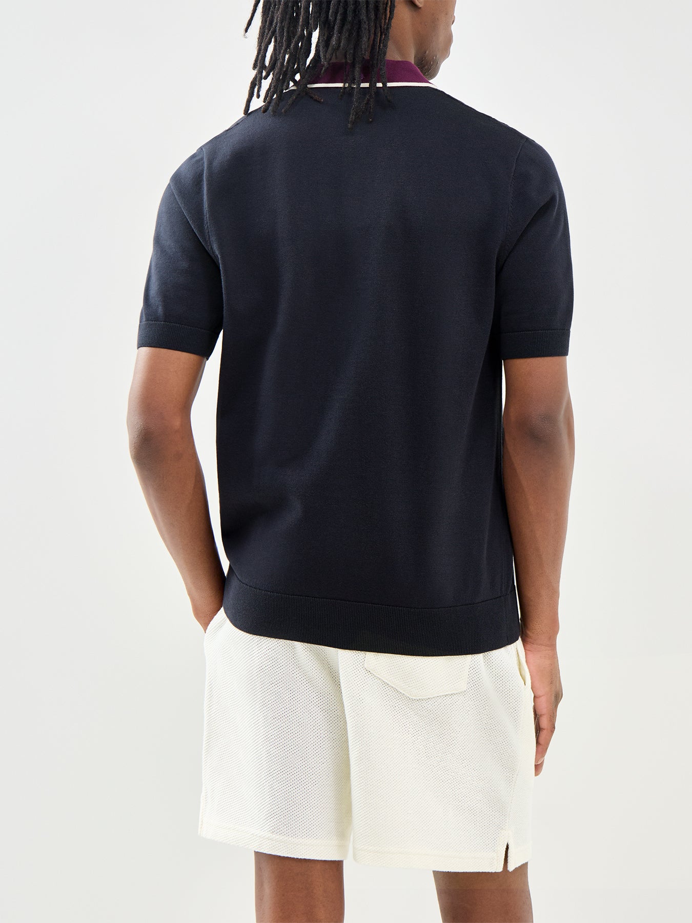 Cable Knit Polo Shirt Navy