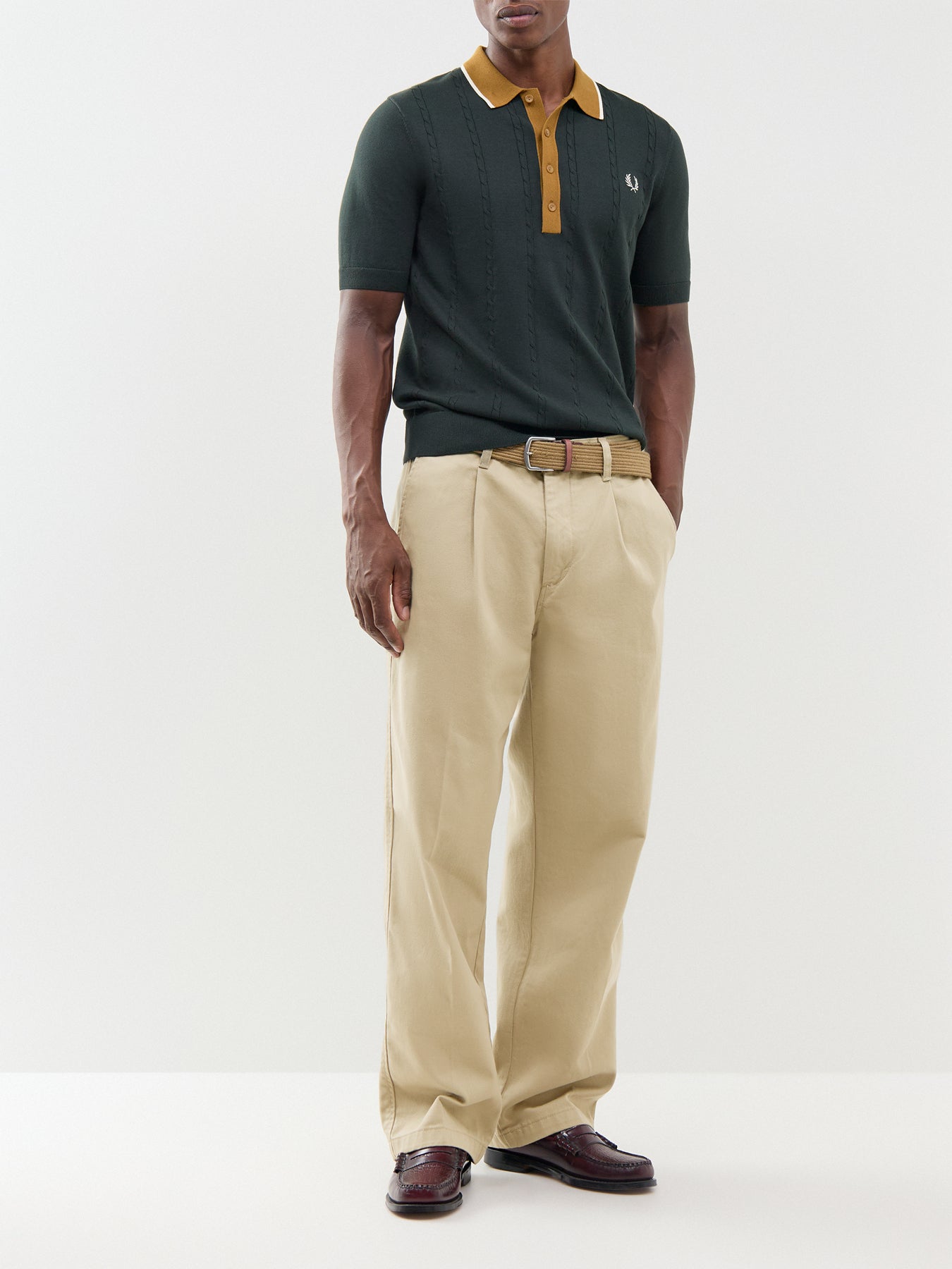 Cable Knit Polo Shirt Black