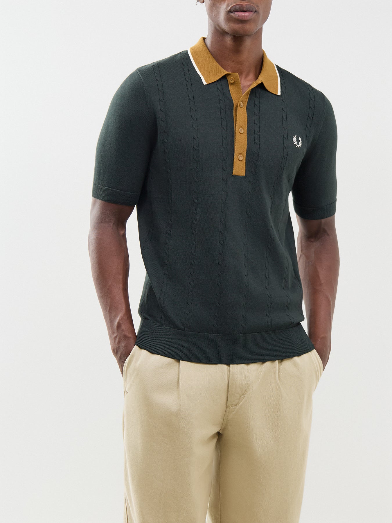 Cable Knit Polo Shirt Black