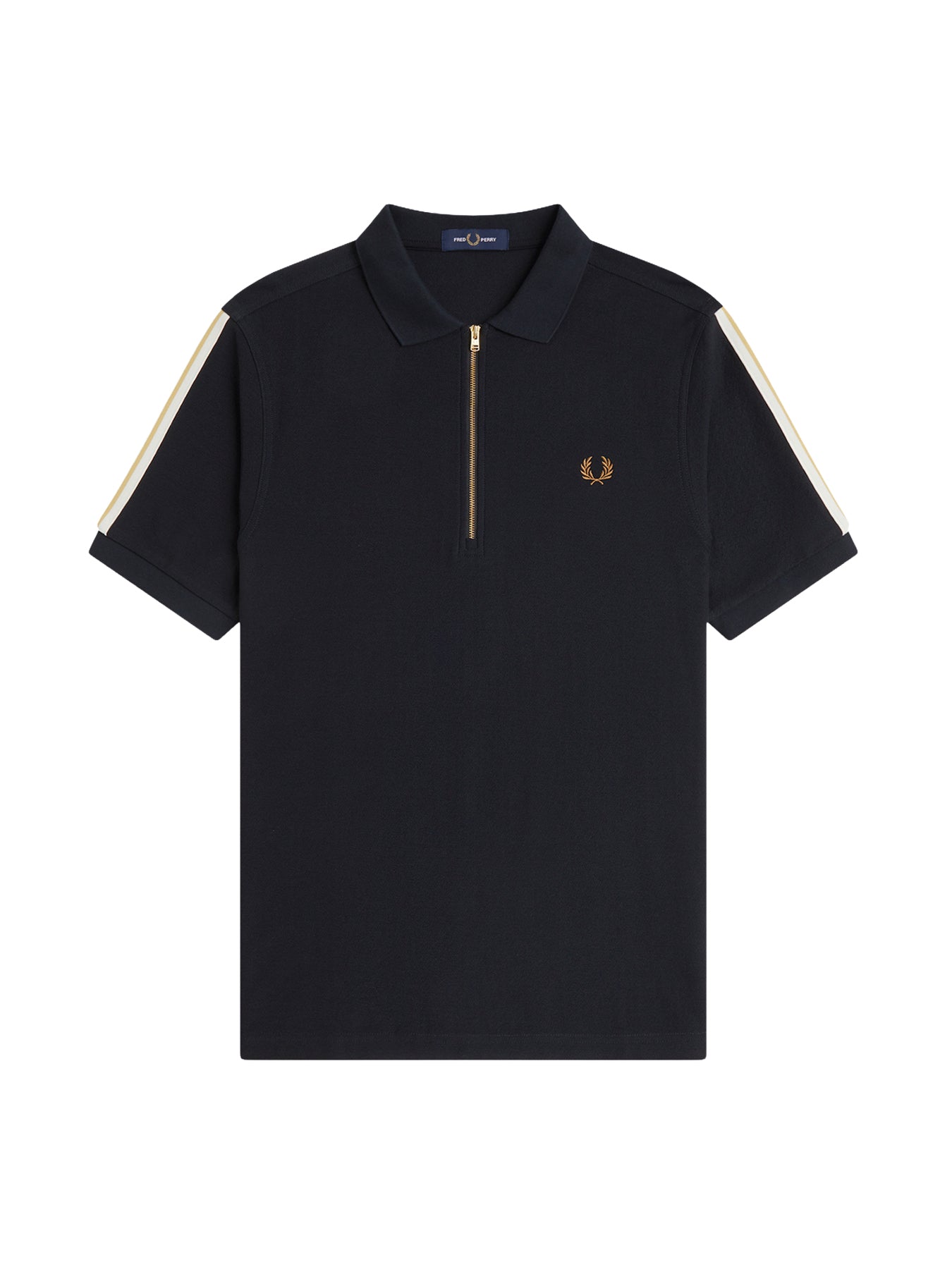 Cotton Tipped Tape Zip Polo Shirt - Black