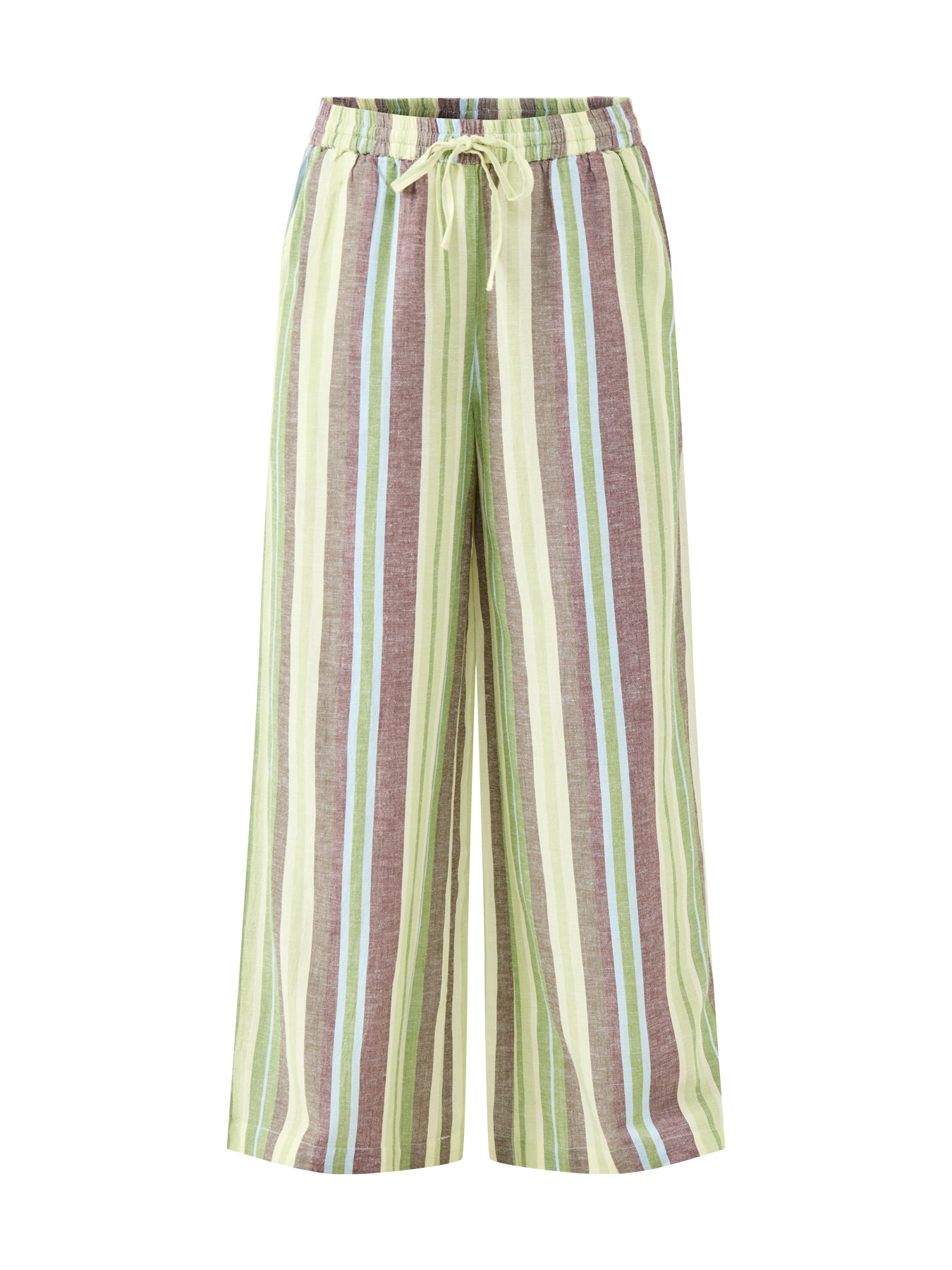 Stripe Linen Blend Wide Leg Trousers Green